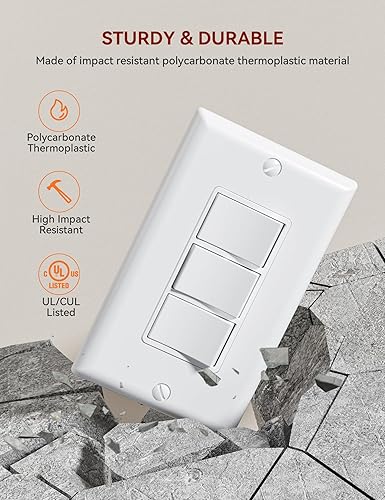 Miniatura 3 de AIDA Interruptor de luz decorativa de triple paleta de un solo polo, interruptores de luz eléctricos autoconectados a tierra de 15 amperios, grado