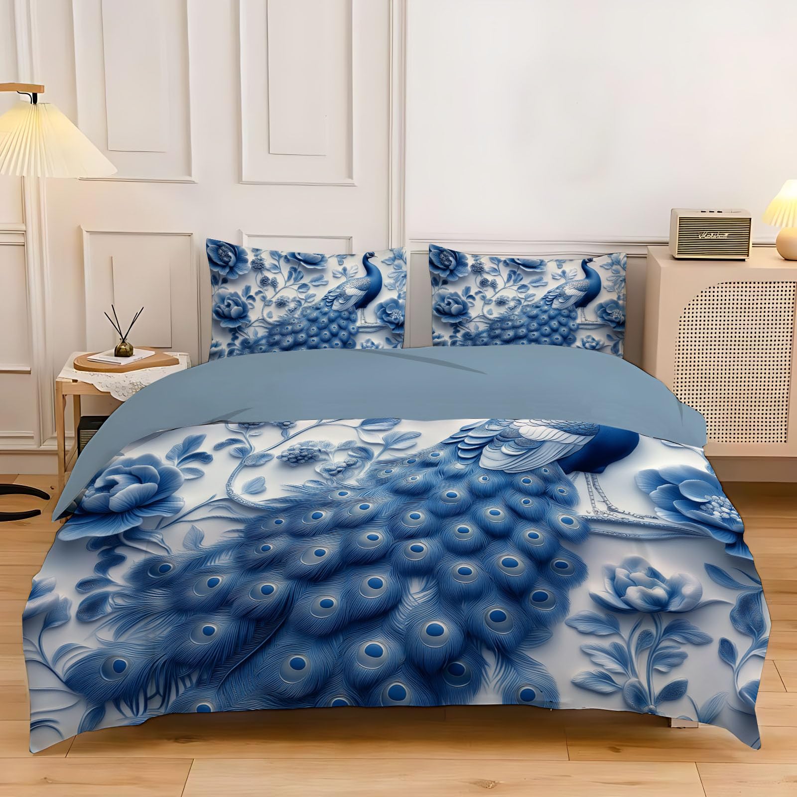 Parure de lit 220X240cm adulte bleu paon pour chambre cocooning