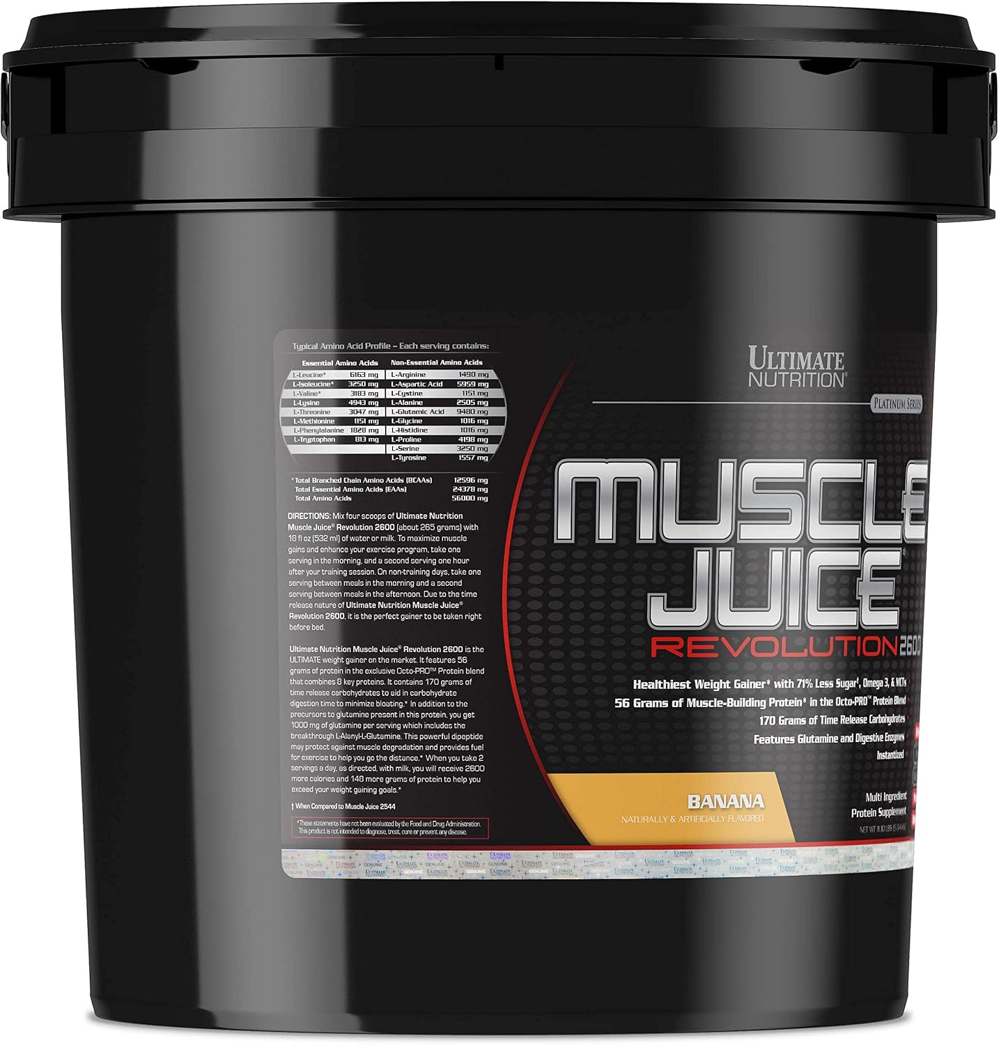 Ultimate Nutrition Muscle Juice Revolution 2600 Weight Gainer, Intestinal Health, Muscle Recovery with Glutamine, Micellar Casein and Time Release Complex Carbohydrates, Banana Protein Powder