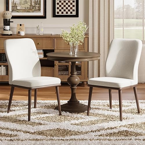 Miniatura 9 de Juego de 2 sillas de comedor tapizadas, modernas sillas de cocina con respaldo alto, silla de comedor de tela acolchada con patas de madera maciza