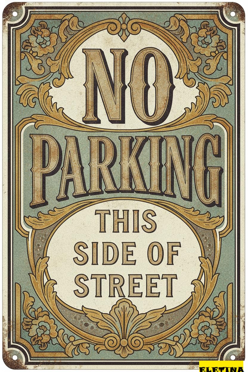 No Parking This Side Street Tin Sign, 8x12 Inch Decor