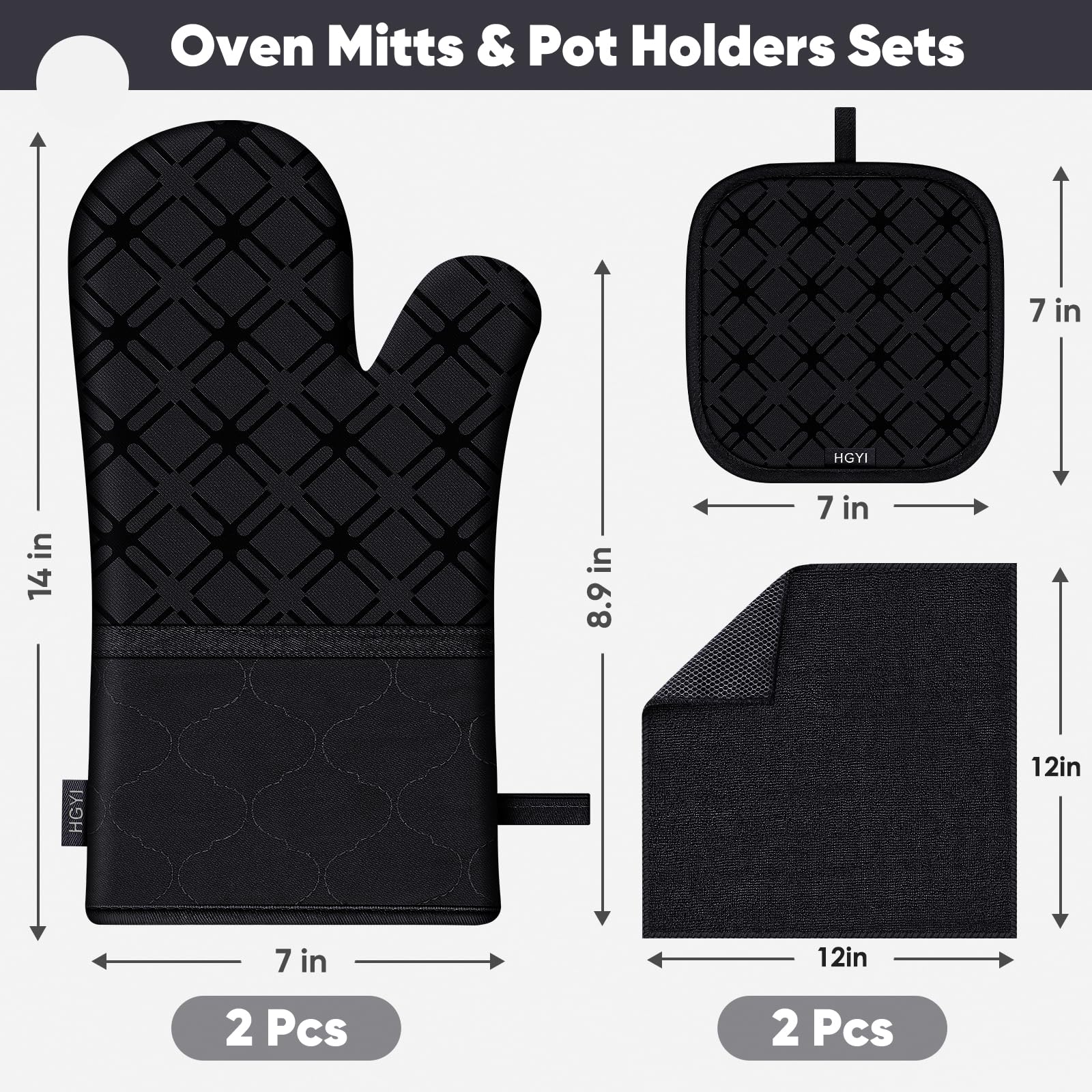 Juego de 6 manoplas de horno y soportes para ollas con paño de limpieza de microfibra, guantes de horno de silicona y soporte para ollas, paños de cocina para cocina, guantes de horno y almohadillas