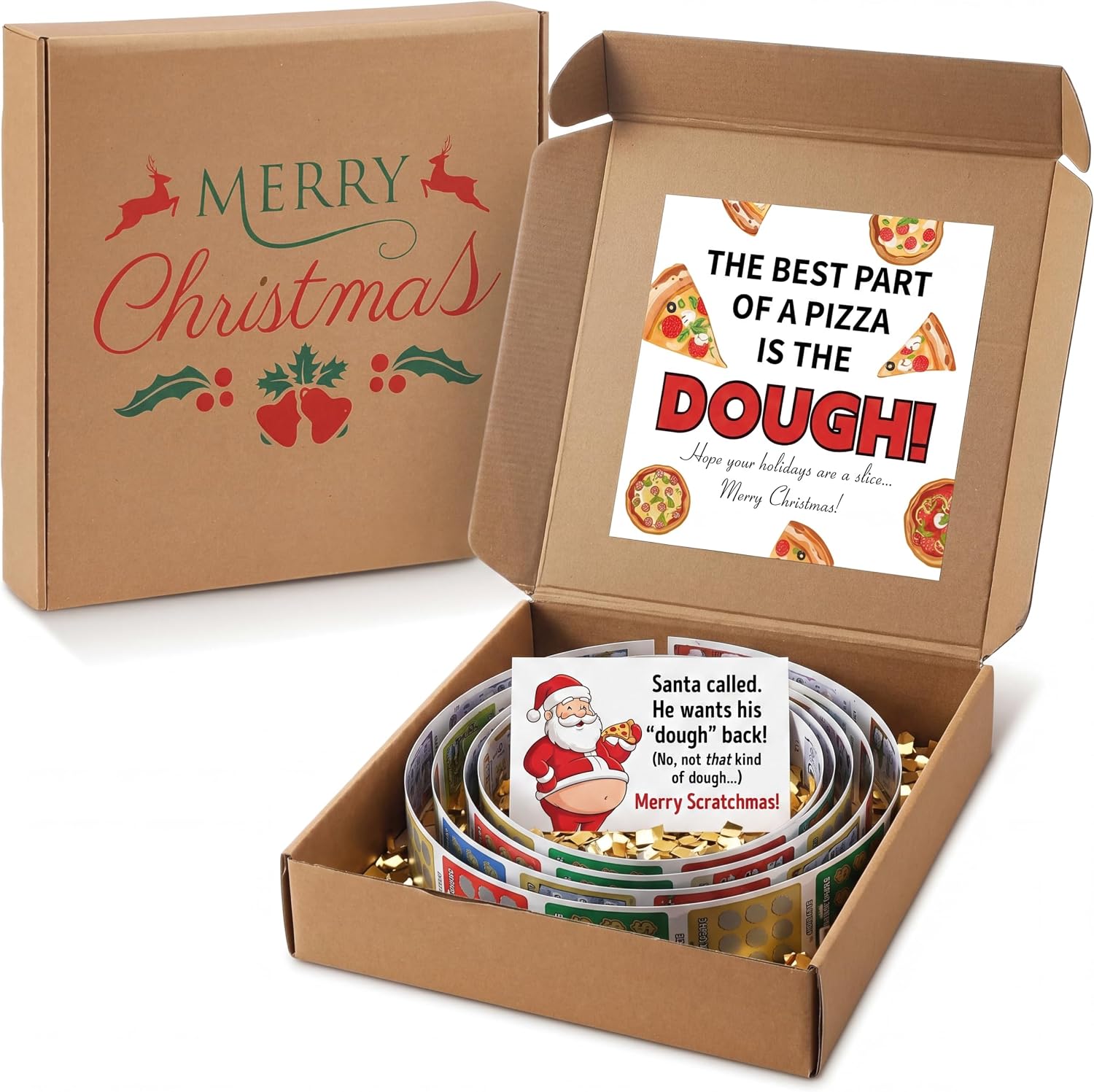 Fullhawl 2 Pcs Christmas Money Box Pizza Box for Cash Gift with 2 Sticker Xmas Pizza Gift Holder for Cash Surprise Christmas Holiday Birthday (Money Not Included)