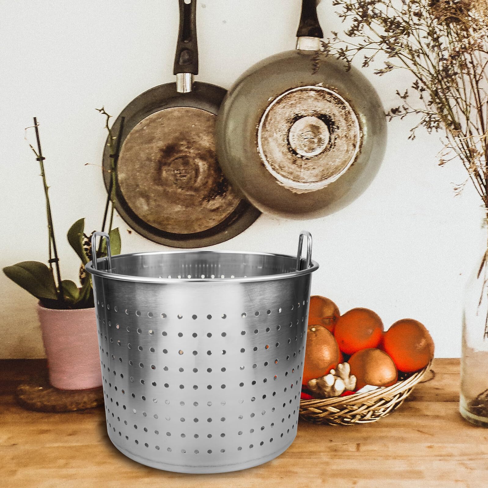 BESTonZON Olla Multifunción de Acero Inoxidable Antiadherente, 28x28x23cm, Plata, Sin Tapa, Para Cocina Multiusos, Ideal para Hervir Mariscos y Pasta
