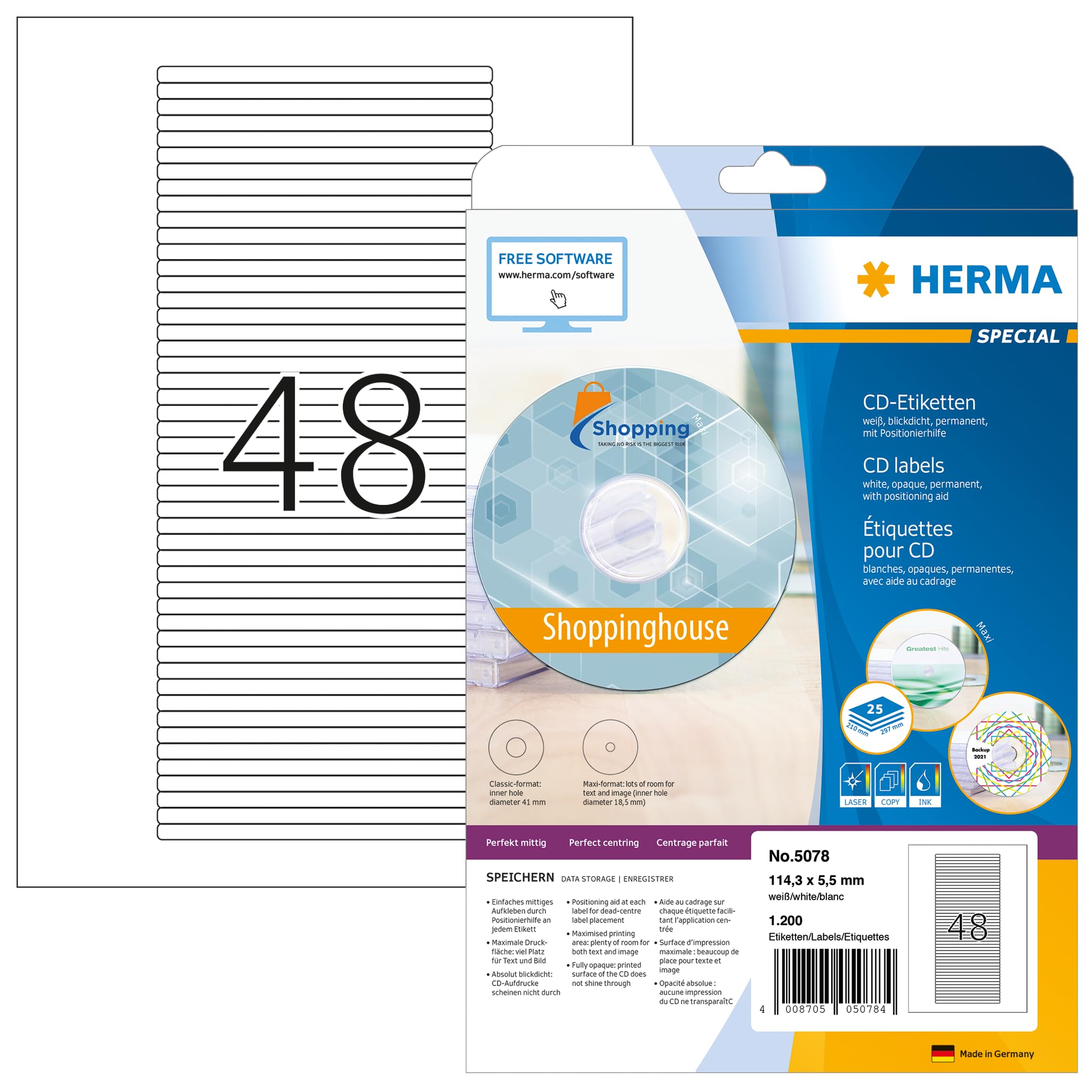 HERMA 5078 CD/DVD-Etiketten für Jewel Case Hüllen – Rücken, weiß, matt, 1200 Stück