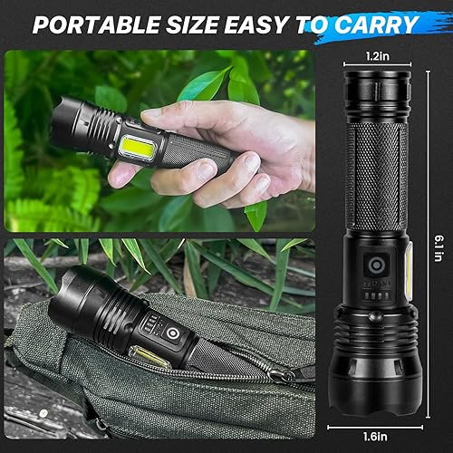 Miniatura 6 de THY TRY Linternas de alto lúmenes, paquete de 2, linternas recargables de 90000 lúmenes altos, linterna LED súper brillante con 7 modos, luz de