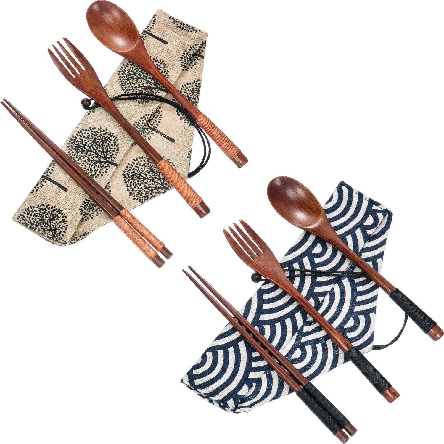 2 Sets Wooden Flatware Wooden Fork and Spoon Chopsticks