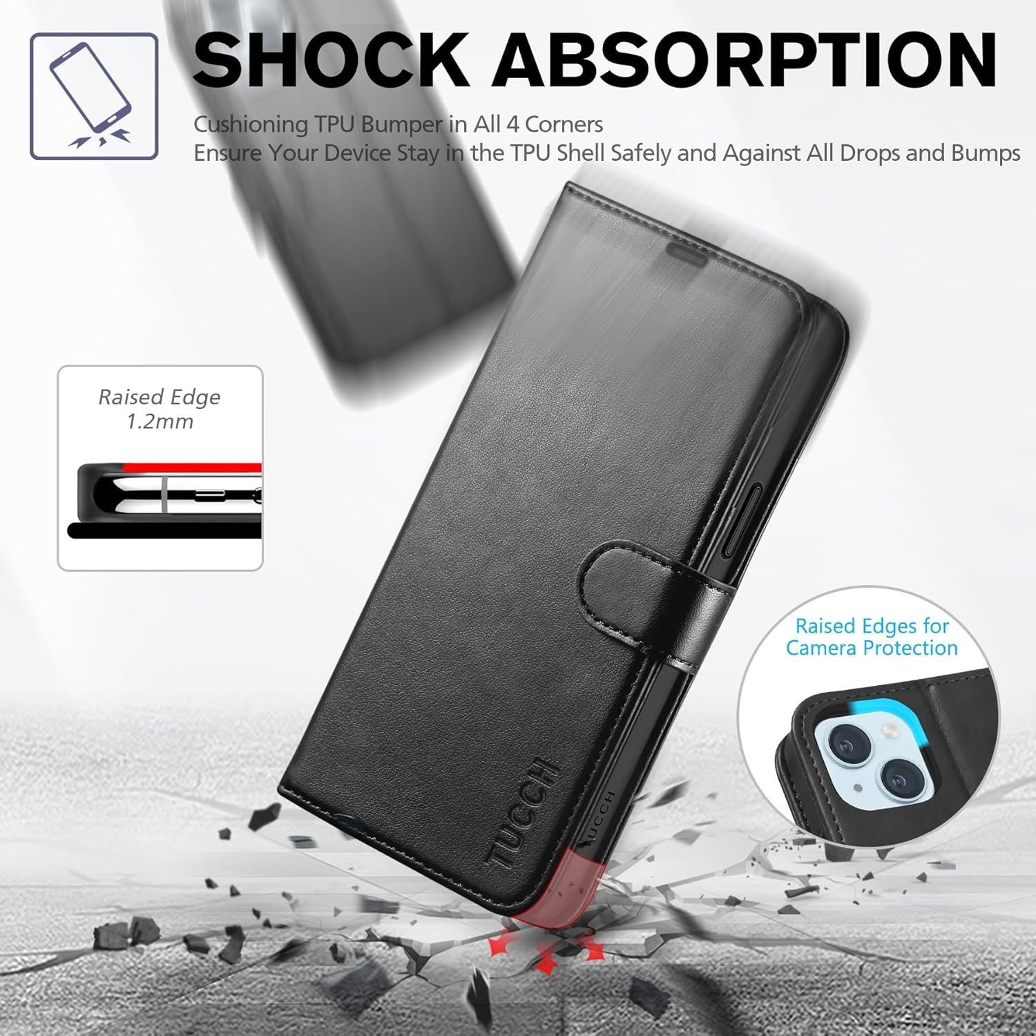 TUCCH Case Wallet for iPhone 15 Plus, [RFID Blocking] 4 Card Holder Kickstand [Shockproof TPU Interior Case] PU Leather Magnetic Protective Flip Cover 6.7", Black - Image 6