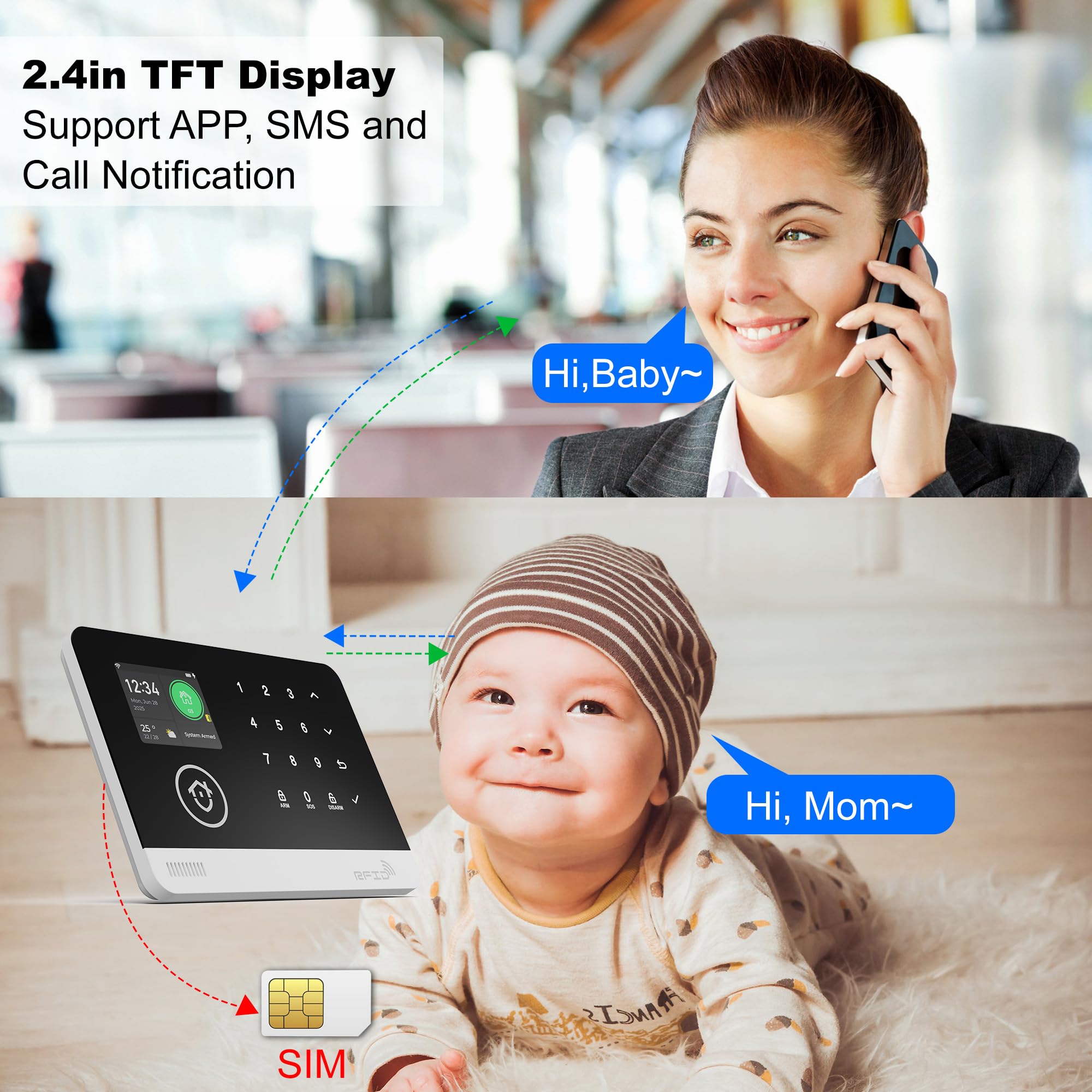 Alarma doméstica inalámbrica WiFi/2G con cámara de vigilancia WiFi Interior 1080P, Sistema de Alarma doméstica con Alerta por aplicación, Compatible con Alexa y Google
