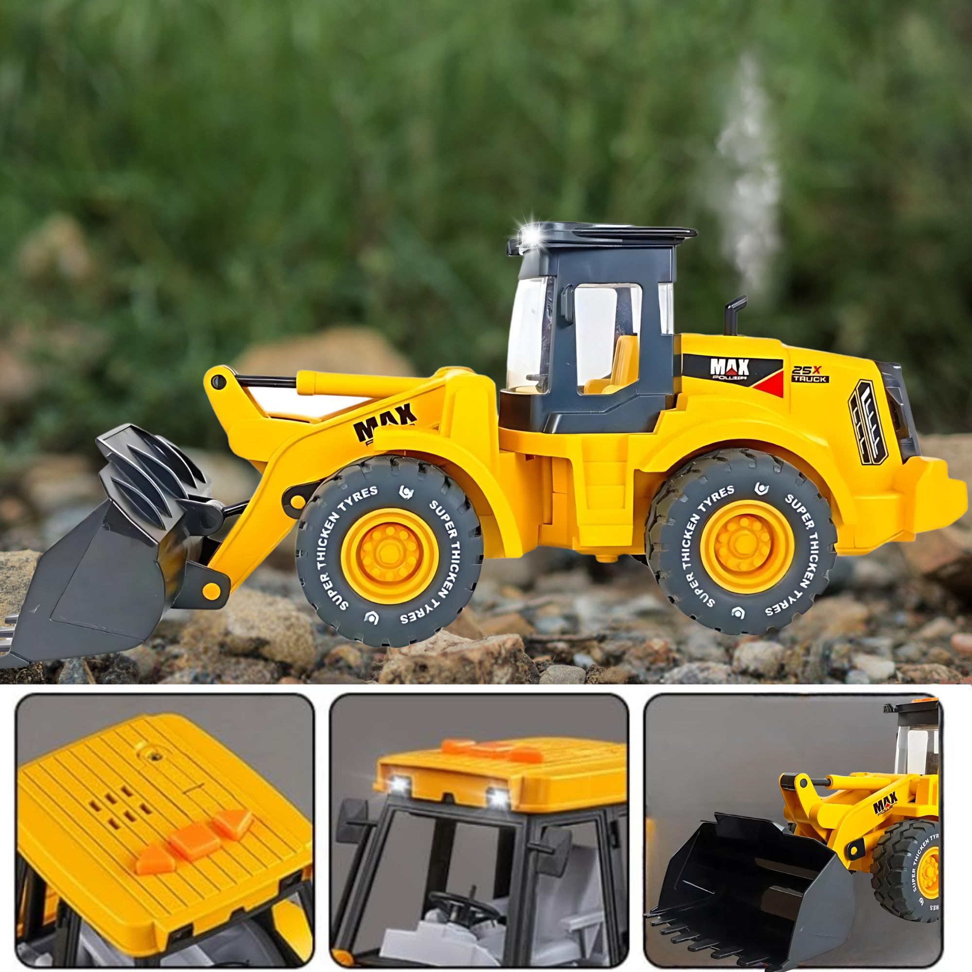 Crackles Jumbo Bulldozer Toy – Big Size Friction Powered Construction Vehicle with Lights, Sounds, Real Smoke Effect & Moving Parts | Heavy Duty Bulldozer Tractor Toy Truck for Boys Age 3-12 2