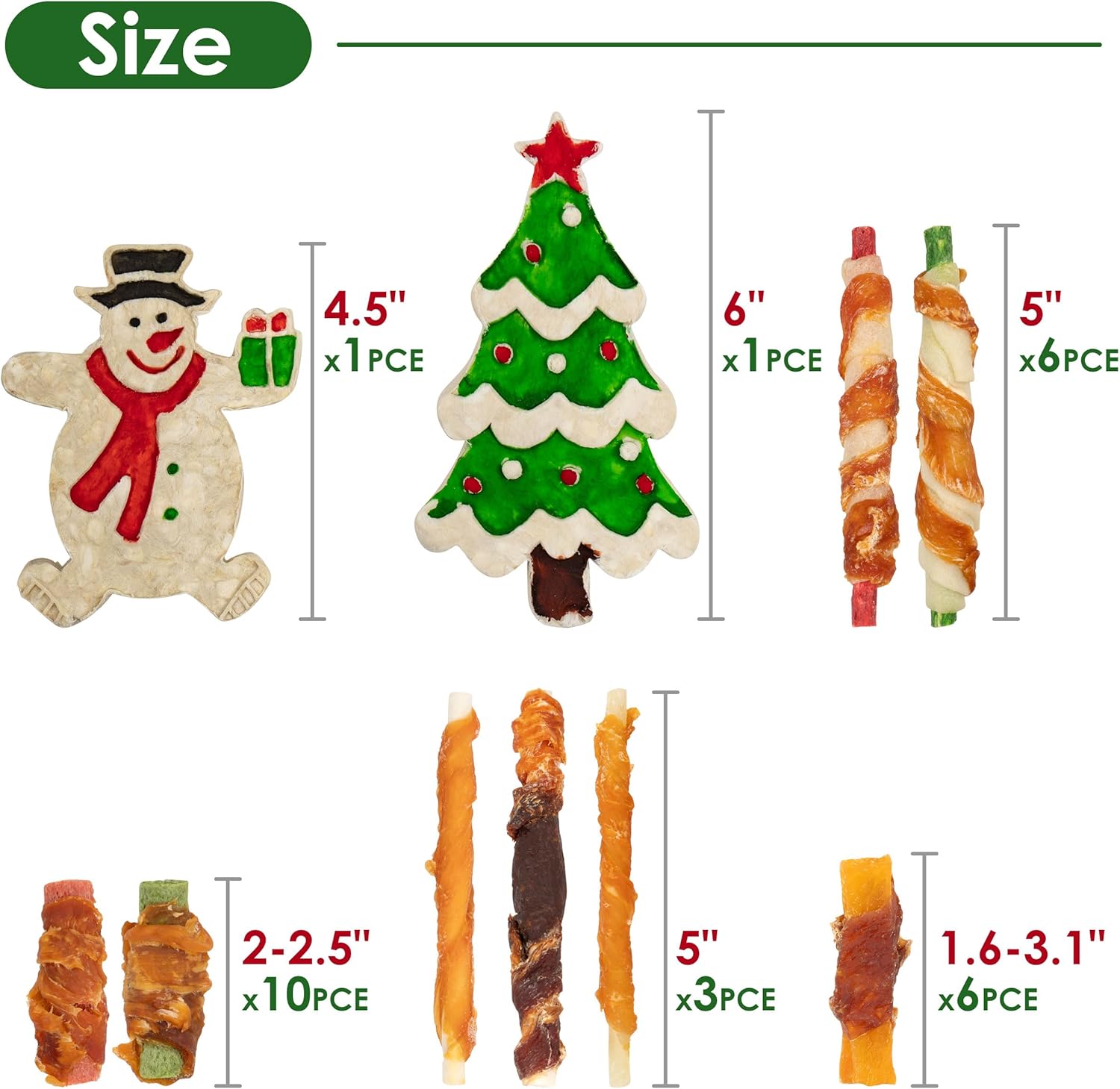 MON2SUN Christmas Dog Treats, Christmas Box Treats, Rawhide and Rawhide Free Chews for Small and Medium Dogs, 34 Count (Pack of 1)