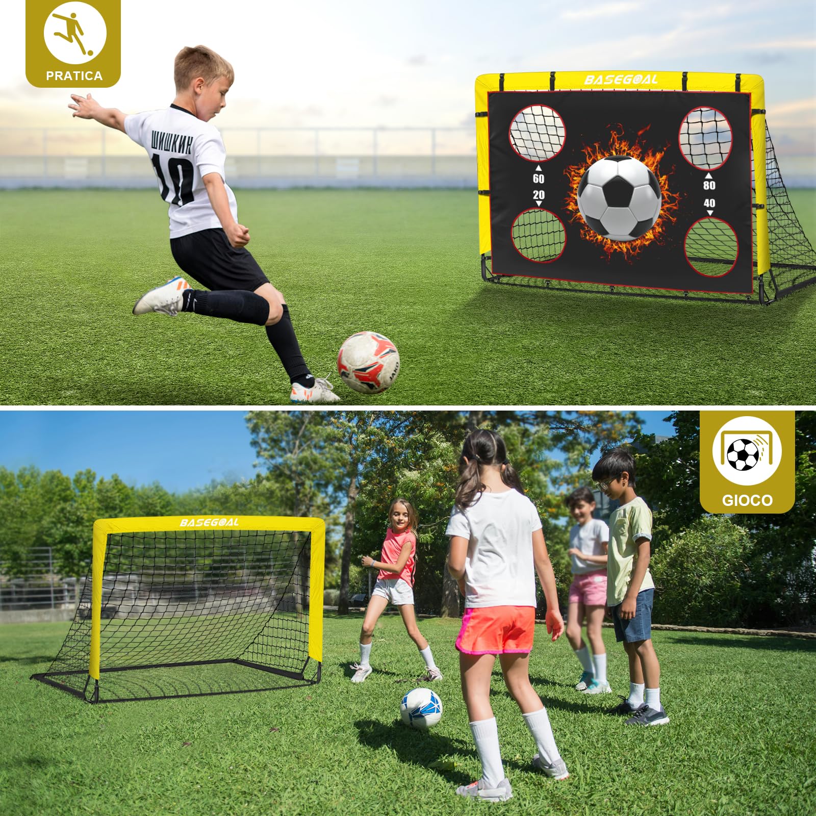 Porte da Calcio per Giardino, Porta da Calcio per 150x120cm, Porticine Da Calcio con Aste In Fibra di Vetro e Reti di Alta Qualità, Bullseye e Borsa per Giardino e Gioco per Interni - 4