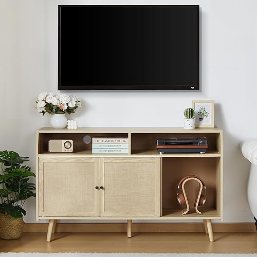 Miniatura 8 de RARZOE Soporte grande para tocadiscos, mesa giratoria de mediados de siglo con capacidad para hasta 400 álbumes, armario de almacenamiento de discos