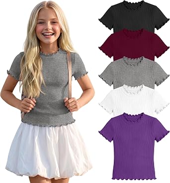 5 Pack Girls Short Sleeve Tops