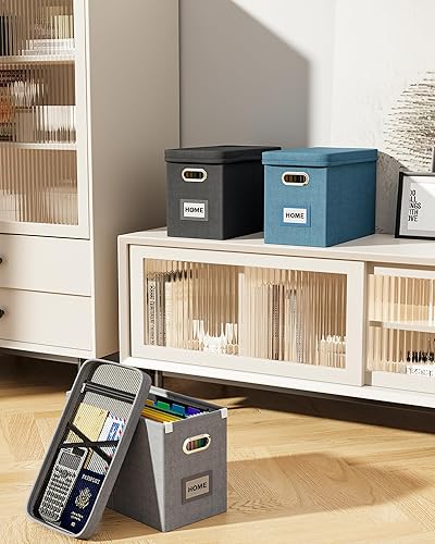 Miniatura 7 de Oterri Organizador de archivos con tapa, caja de archivos colgante con bolsillo de malla, organizador de documentos para archivos de cartas, caja de