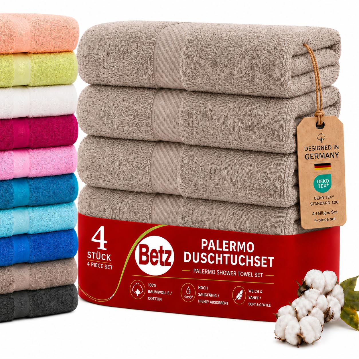 Betz Lot de 4 Serviettes de Bain draps de Bain Palermo 70 x 140 cm 100% Coton Couleur Gris Pierre