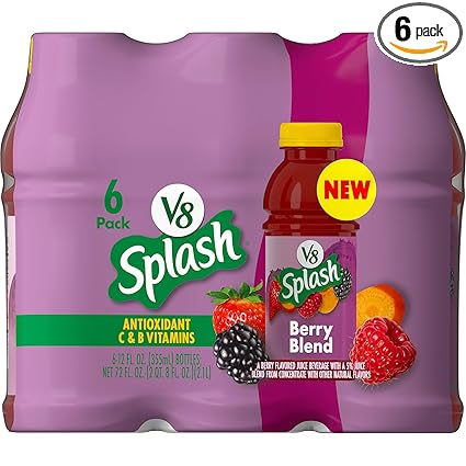 V8 Splash Berry Blend Flavored Juice Beverage, 12 fl oz Bottle (6 Pack)