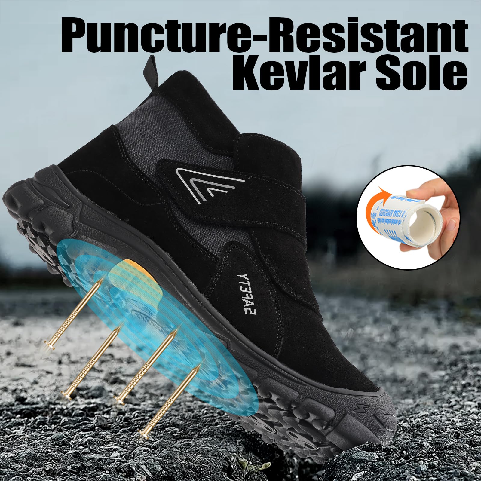 LAoutun Safety Trainers Men Steel Toe Cap Trainers Protective Safety Shoes Breathable Work Trainers Lightweight Work Shoes for Men Comfy Work Industrial Sneakers Puncture Proof Construction Work Boots