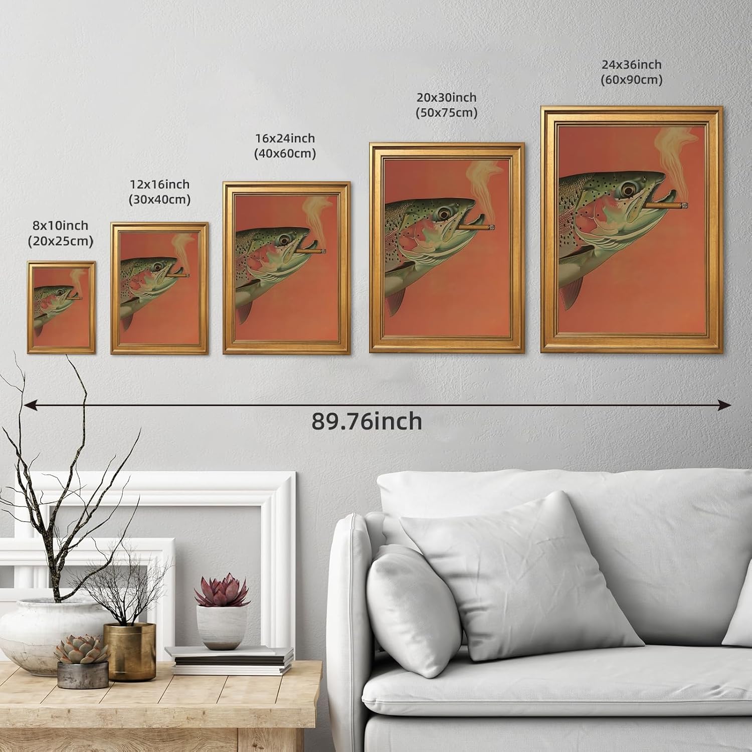 EQUEEN Trout Poster Wall Art Wall Decor Vintage Fish Canvas Print Funny Fishing Art For Cabin Man Cave12x16inch Golden frame