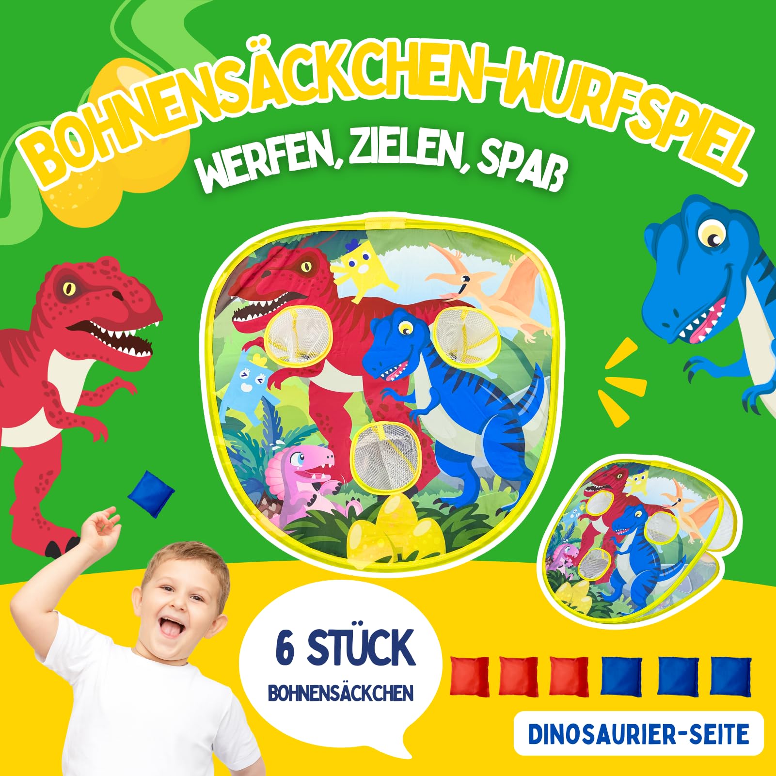2-in-1 Dinosaurier & Tier Wurfspiel – Beidseitige 27"-Zieltafel mit 6 Beanbags – Indoor & Outdoor Spielzeug für Kinder ab 3 Jahren Exklusiv bei Amazon