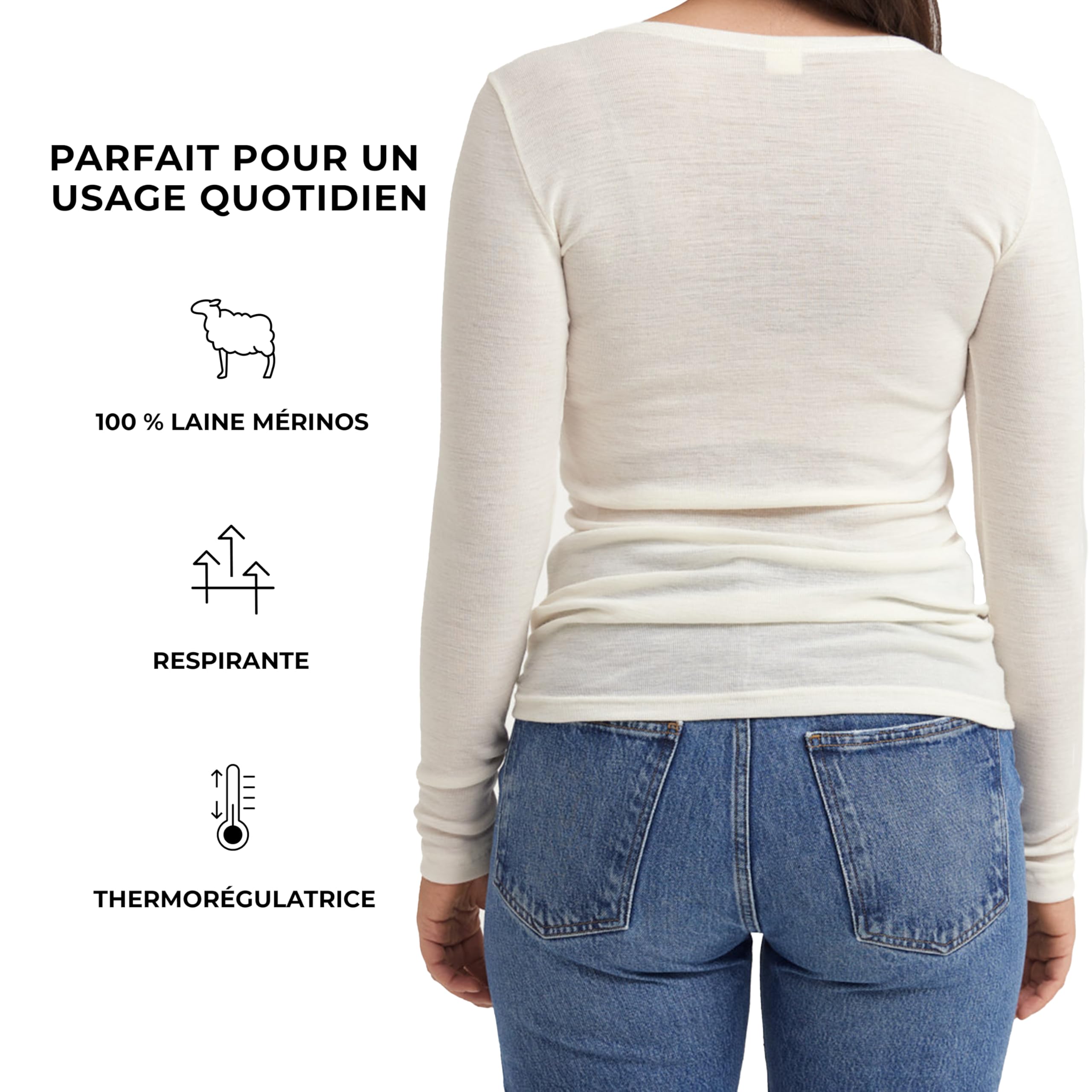 DILLING Tricot de Peau à Manches Longues, en Laine mérinos, pour Femme Naturel