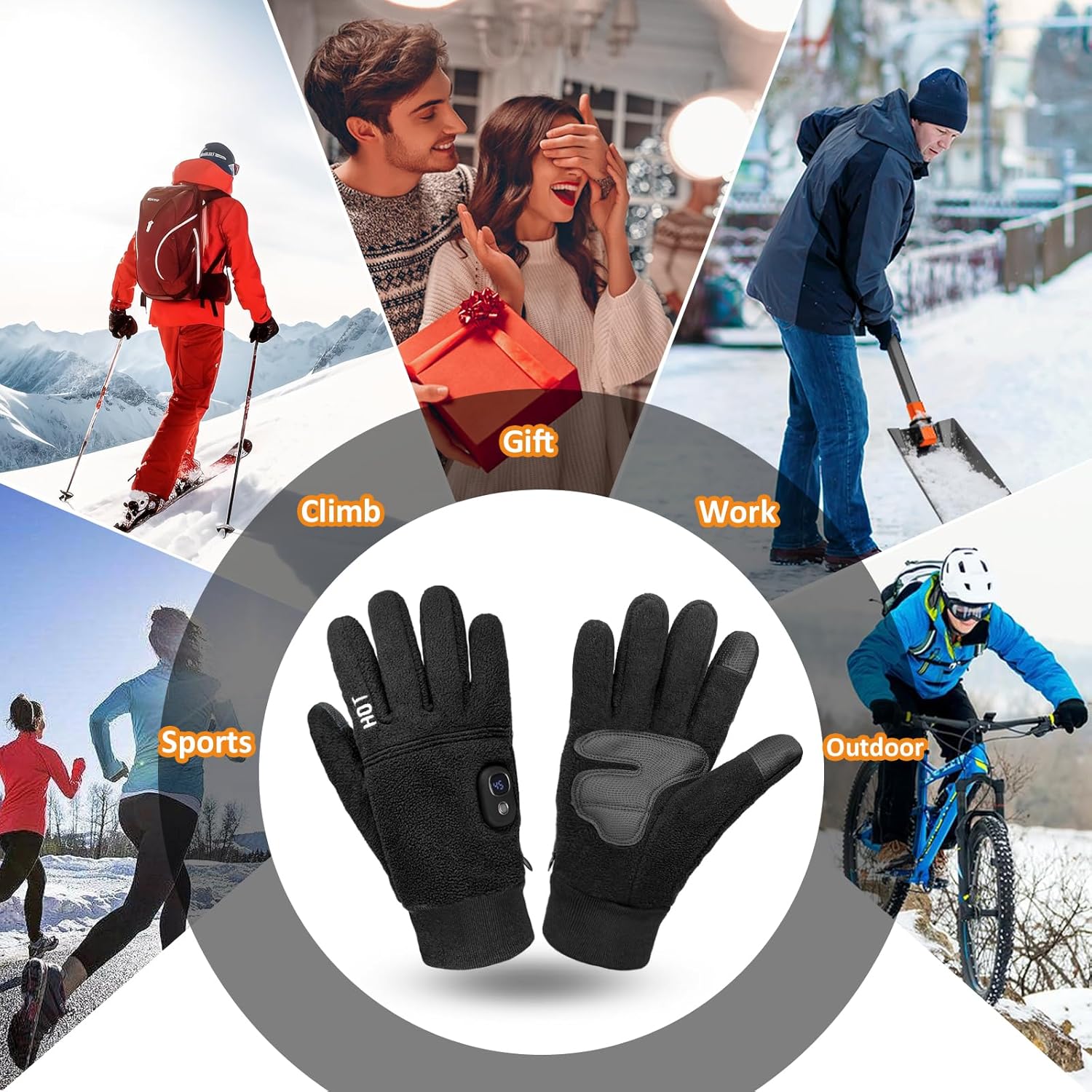 Rechargeable Electric Heated Gloves with Soft Warm Fleece & Display, Anti-Slip Grip, Perfect for Outdoor Work/Skiing/Hunting/Cycling, Christmas