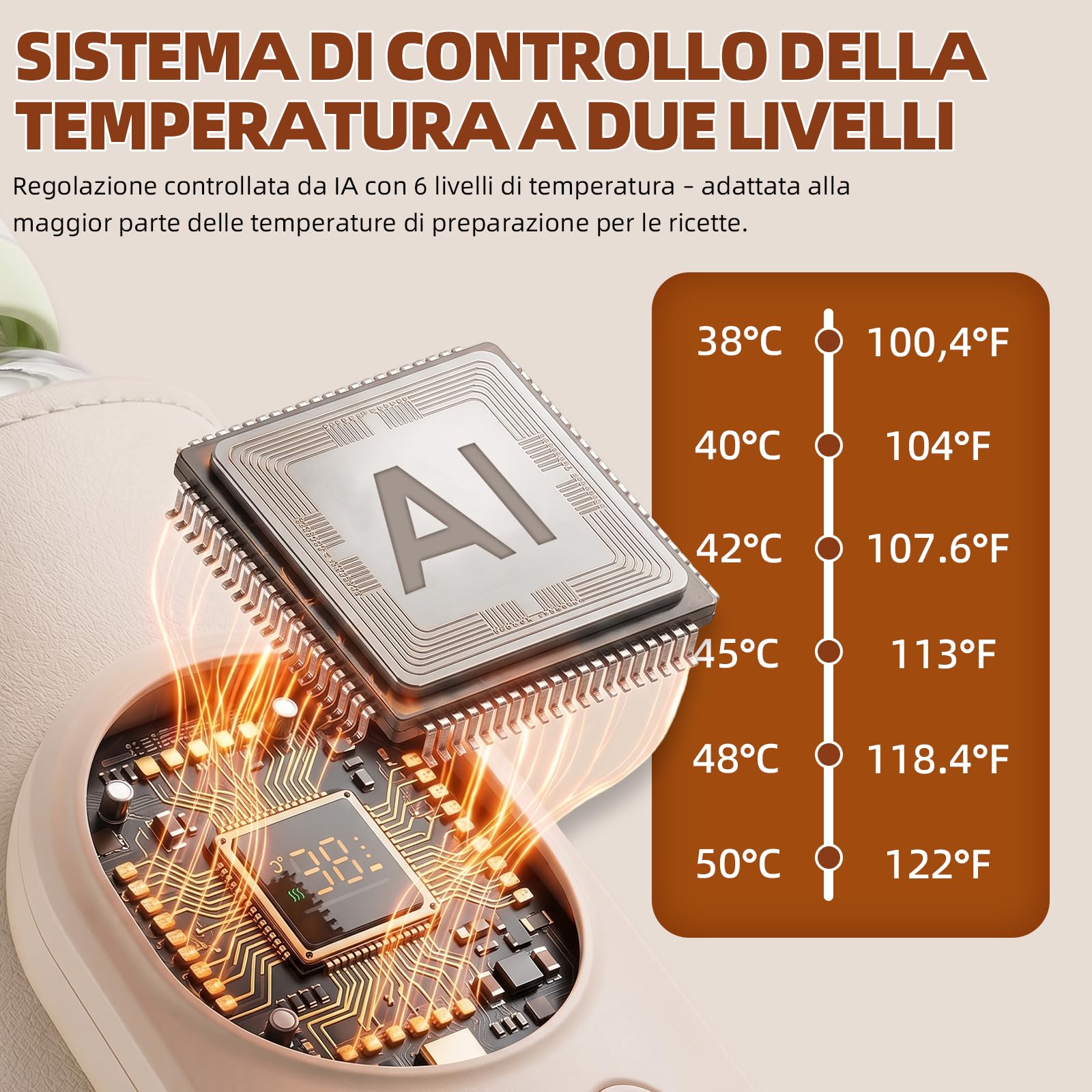 Scaldabiberon portatile con porta USB-C a 6 livelli di regolazione della temperatura (38-50°C), display LCD intelligente, ideale per riscaldare alimenti per neonati e alimenti per bambini. Un must per