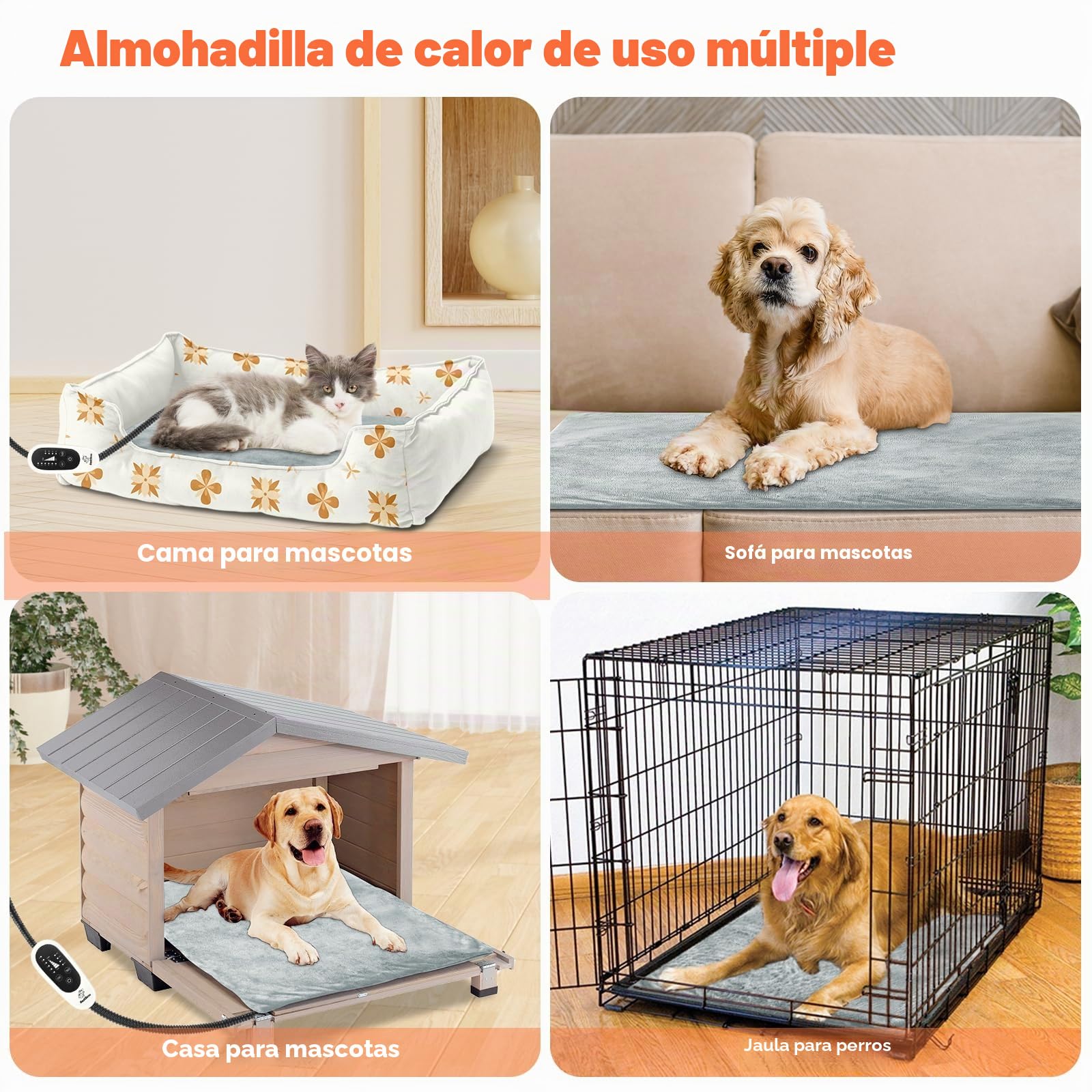 Manta térmica para Gatos y Perros, Almohadilla Eléctrica para Anti-mordida Ajustable Temporizador y Temperatrue con 4 temporizadores y 6 Niveles de Temperatura 30-55 ℃ (L- 70 * 45 cm)