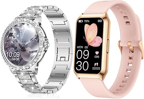 GADIXY Relojes inteligentes para mujer, reloj inteligente de diamante rosa + plateado