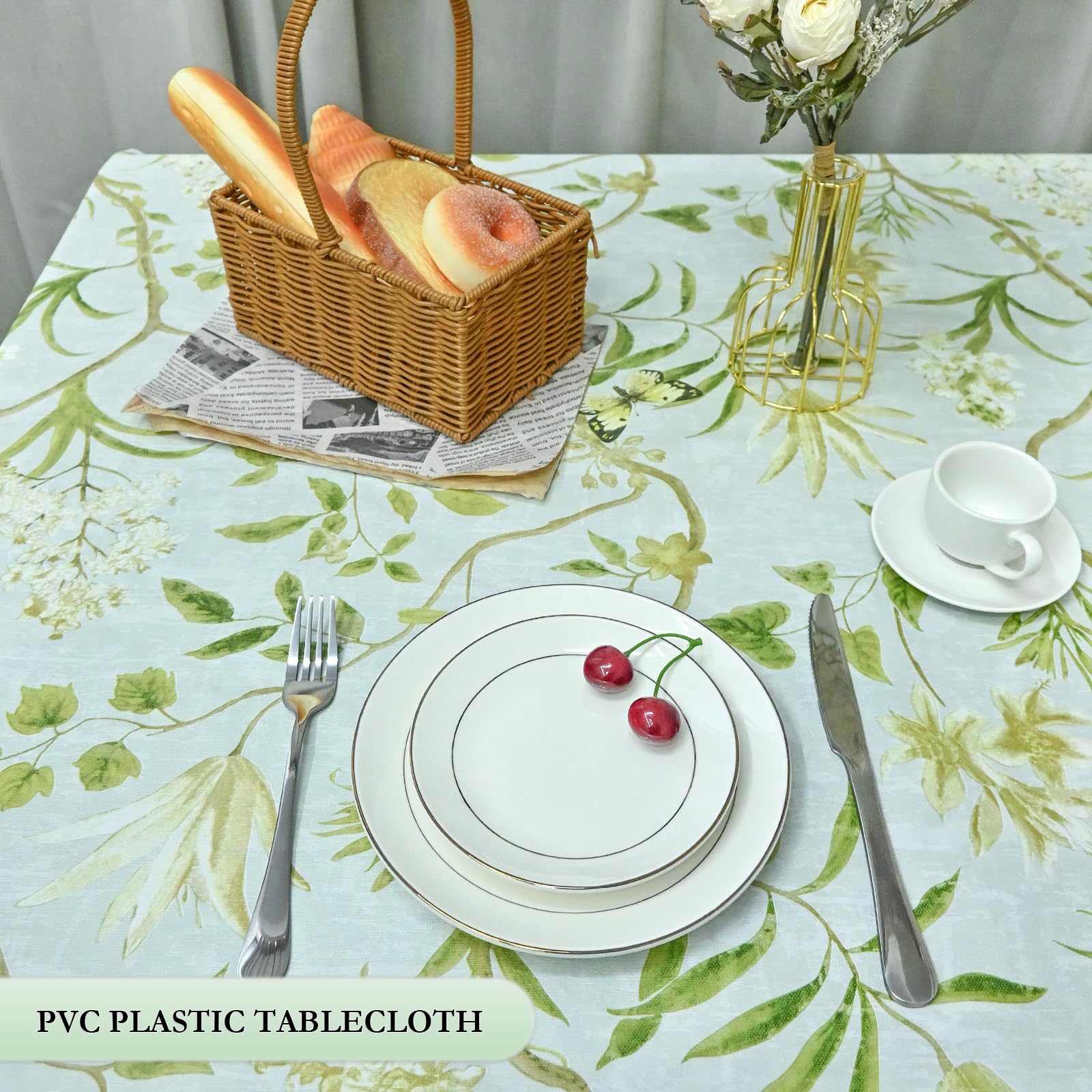Xirggur Rectangle Flower Table Cloth, Waterproof Vinyl Tablecloth, Table Linens, Plastic Tablecloths for Dinner, Kitchen and Parties, 60