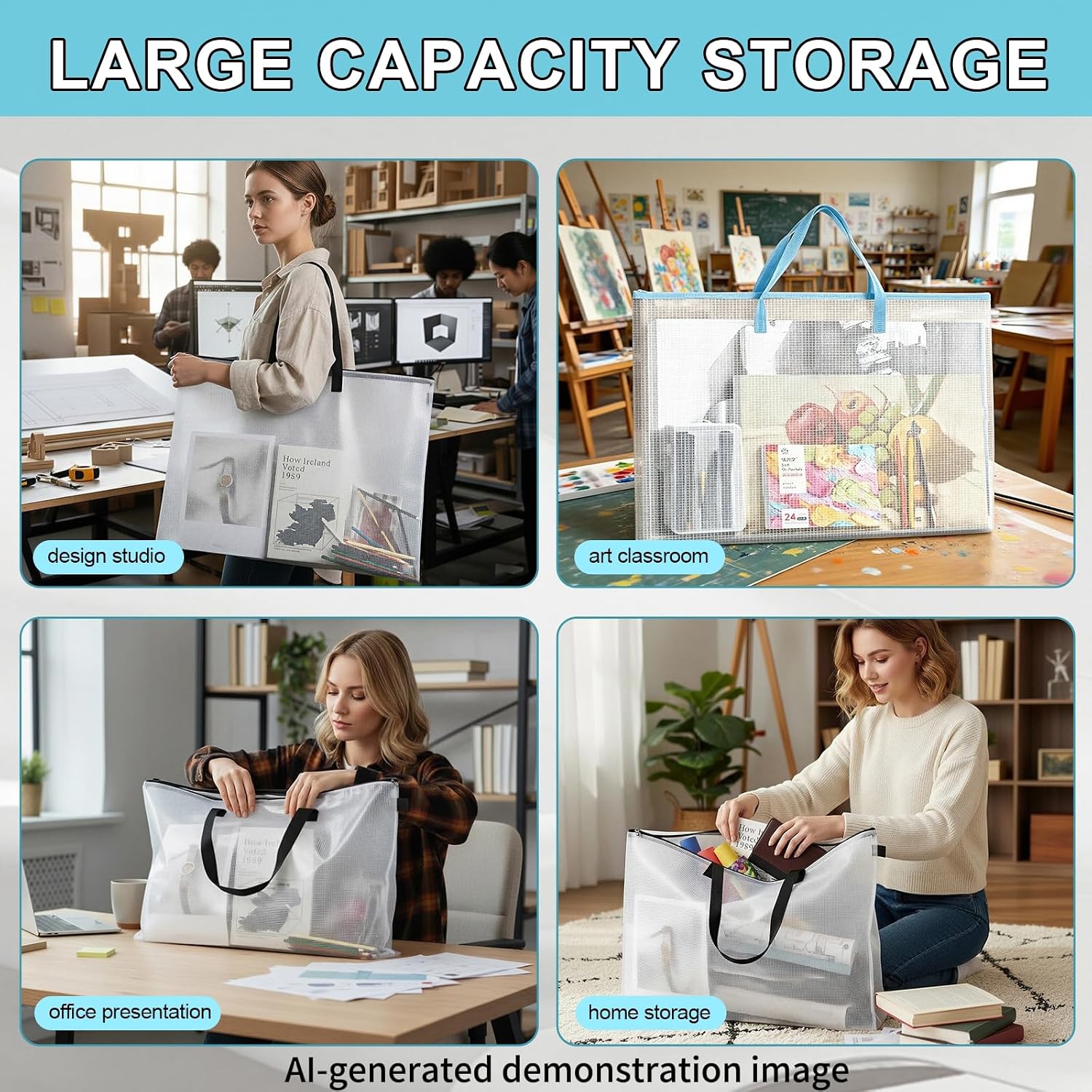 2-Pack Art Portfolio Bag 25×18.5 in, Zippered Portfolio Folder with Handle, Artwork & Poster Storage Organizer for Artists, Designers, and Professionals