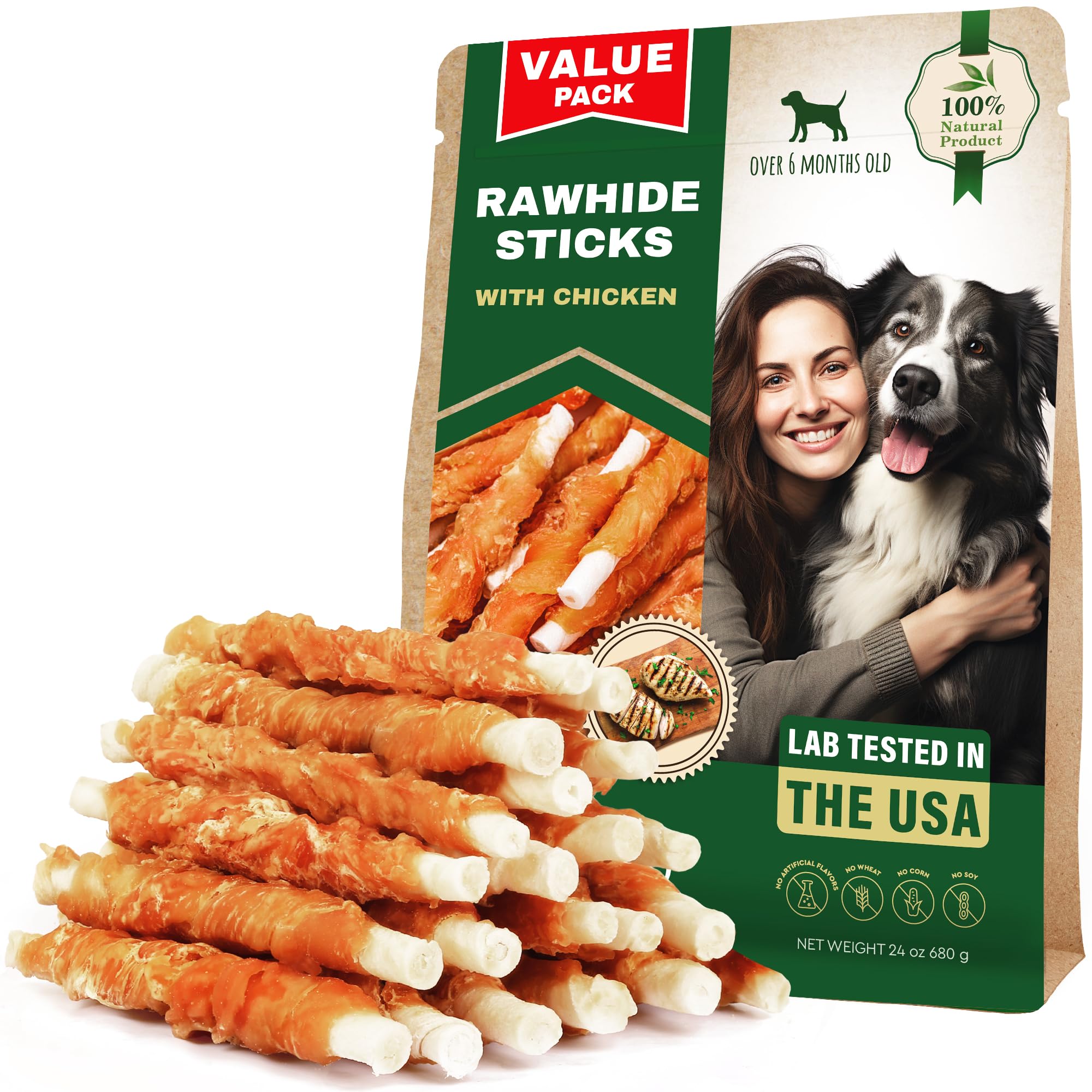 Beloved Pets Dog Treats &amp; Long Lasting Rawhide Chews Wrapped Chicken – Pet Bones Sticks for Large, Medium &amp; Small Breeds – Aggressive Chewers Snacks – Puppy Toys Treats
