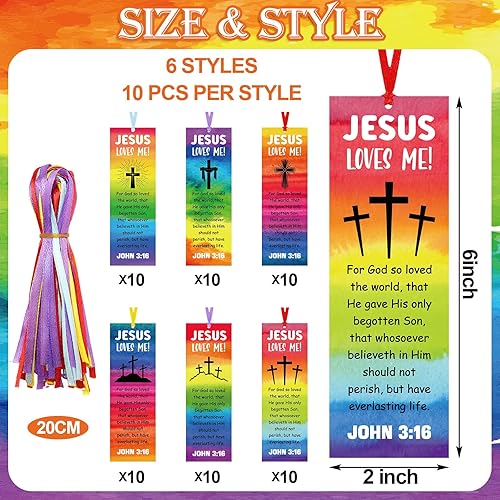 Miniatura 2 de Jetec 60 marcapáginas de Jesús me ama, John 3 y 16, marcapáginas de papel cristiano, regalos para niños, Biblia, VBS, escuela dominical, marcadores