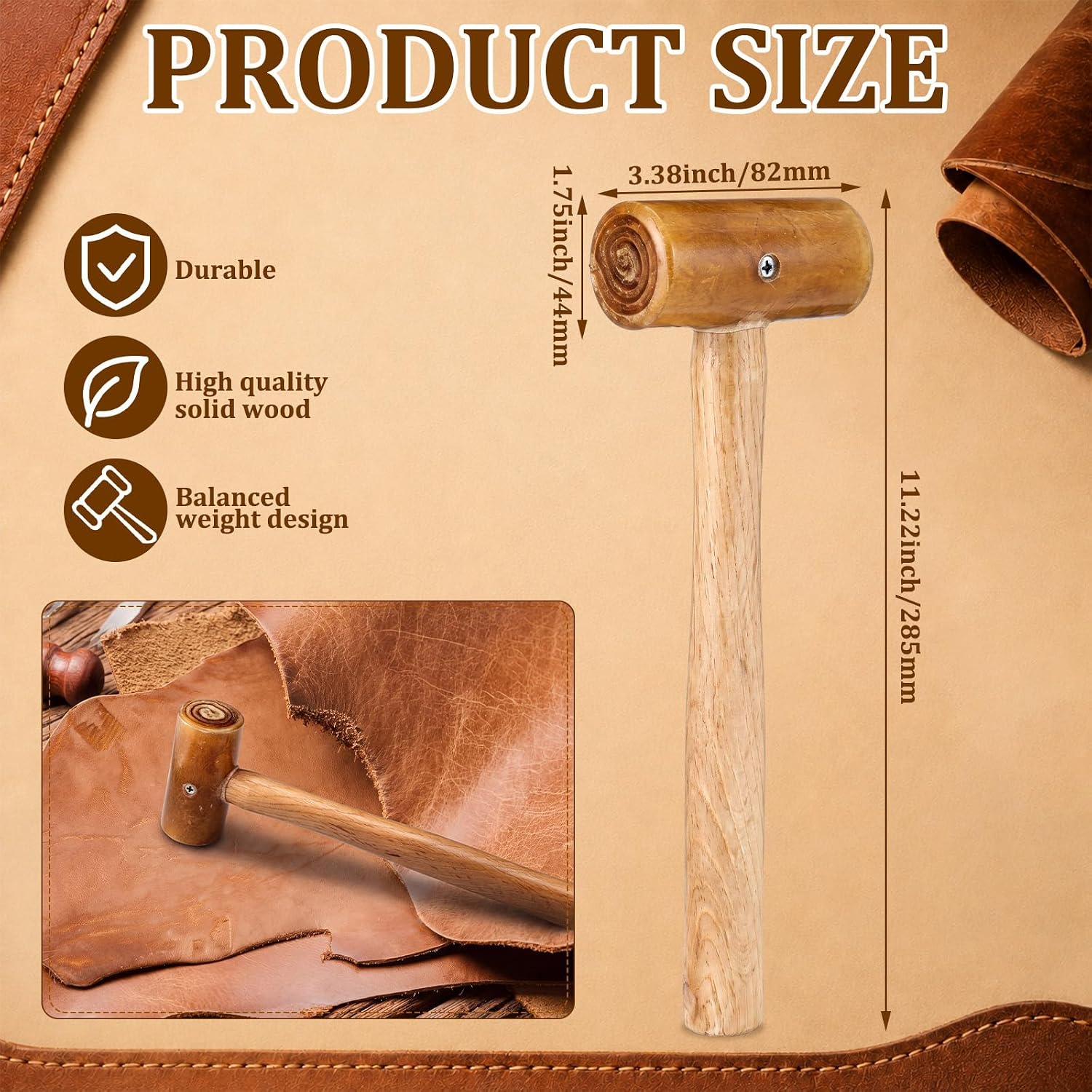 11.5 x 3.5 Inch Natural Rawhide Mallet Tool, Rawhide Leather Hammer | Cowhide Carving Tool, Repairing Ring Handles, Jewelry Making, Leather Processing, Woodworking, DIY Handmade Tools