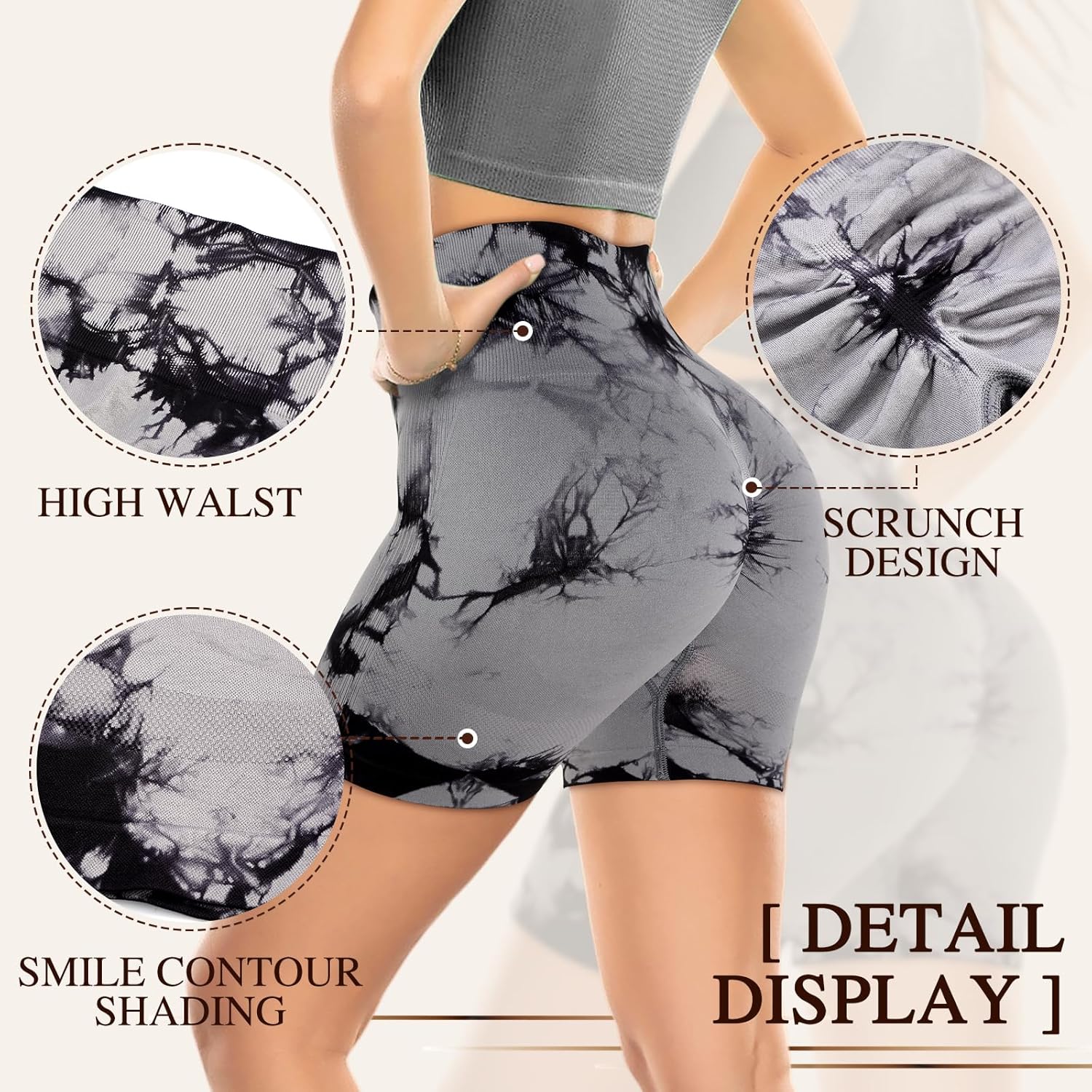 4 Piece Women Workout Shorts Tie Dye High Waist Butt Lifting Shorts Tight Women Workout Gym Yoga Sports Shorts