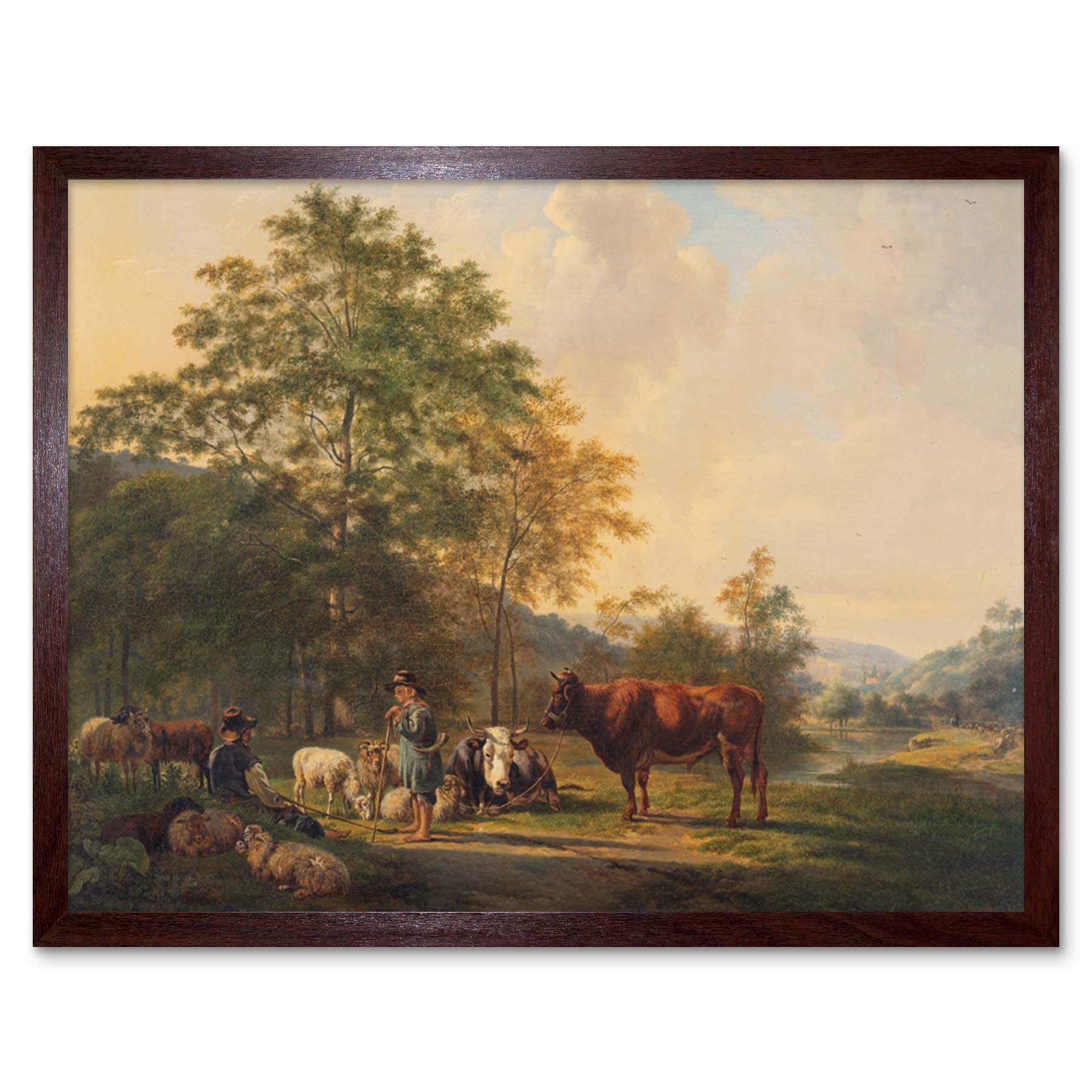 Artery8 Van Os Hilly Landscape Shepherd Cattle Painting Art Print Framed Poster Wall Decor 12x16 inch