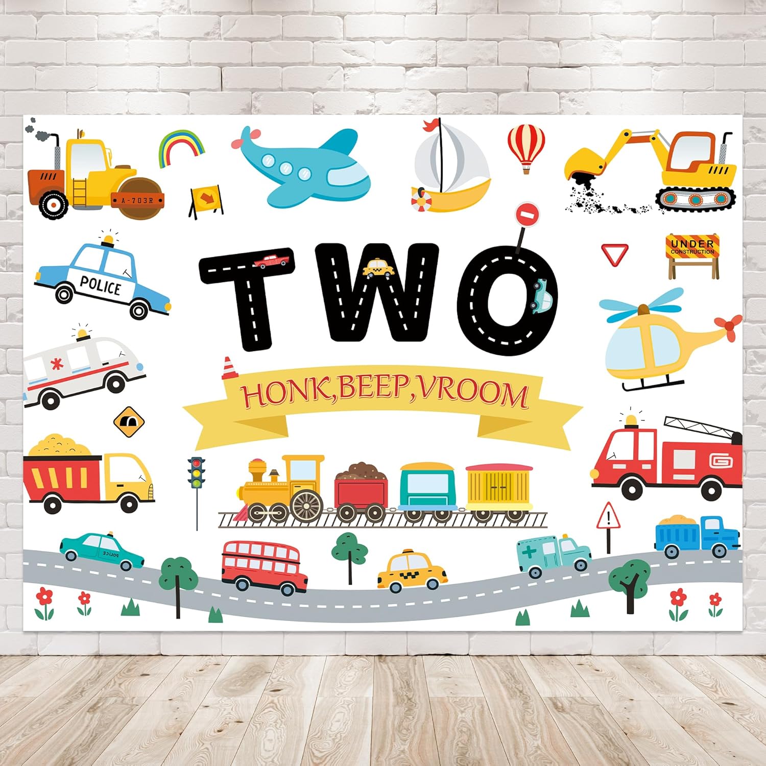 Transportation Theme 2nd Birthday Backdrop 7Wx5H Photography for Kids Boys Car Train Plane Sailboat Background Cartoon Cute Vehicle Traffic Party Decorations Banner Photo Booth Props Supplies Transportation 2nd Birthday 7Wx5H