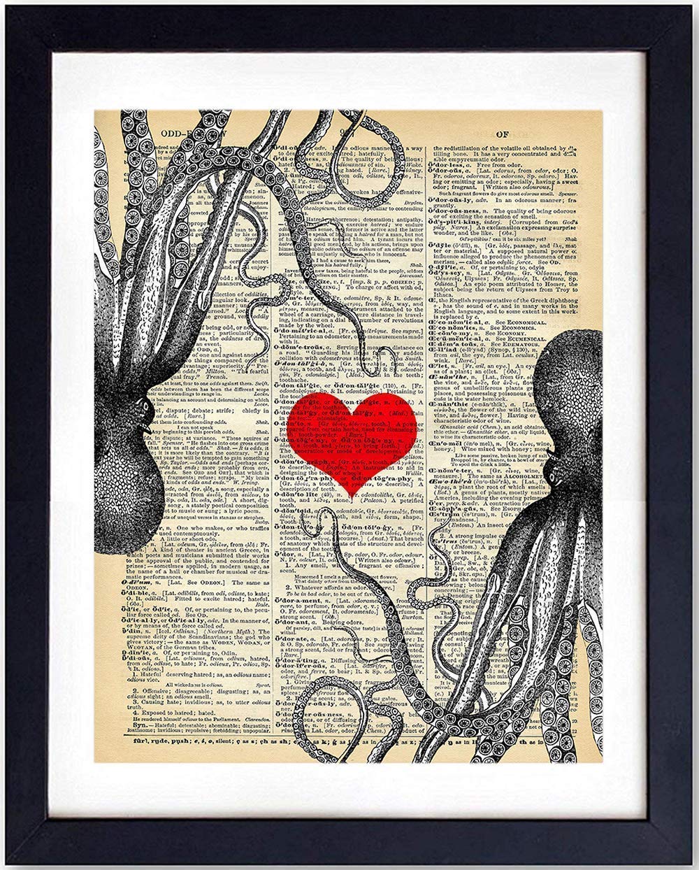 Kraken Octopus Dictionary Art - 8x10 Retro Shabby Chic Wall Decor for Home, Lake, Ocean, Beach House - Vintage Nautical Decoration, Romantic Sentimental Gift for Girlfriend, Wife - Upcycled Poster