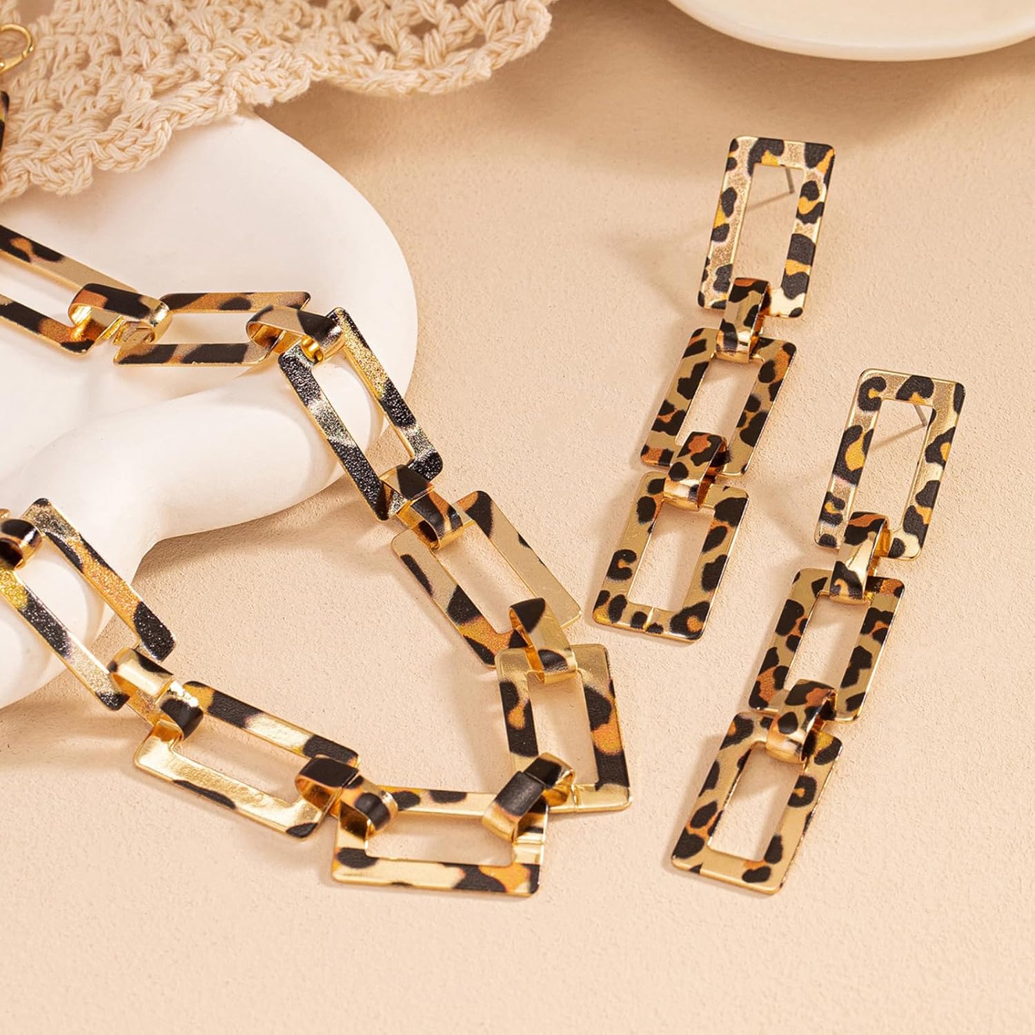72ore Leopard Earrings Necklace Set Statement Brown 90s Choker Leopard Necklace for Women Vintage Jewelry Set Party Cheetah Print Dress Accessories Birthday Gifts - Image 5