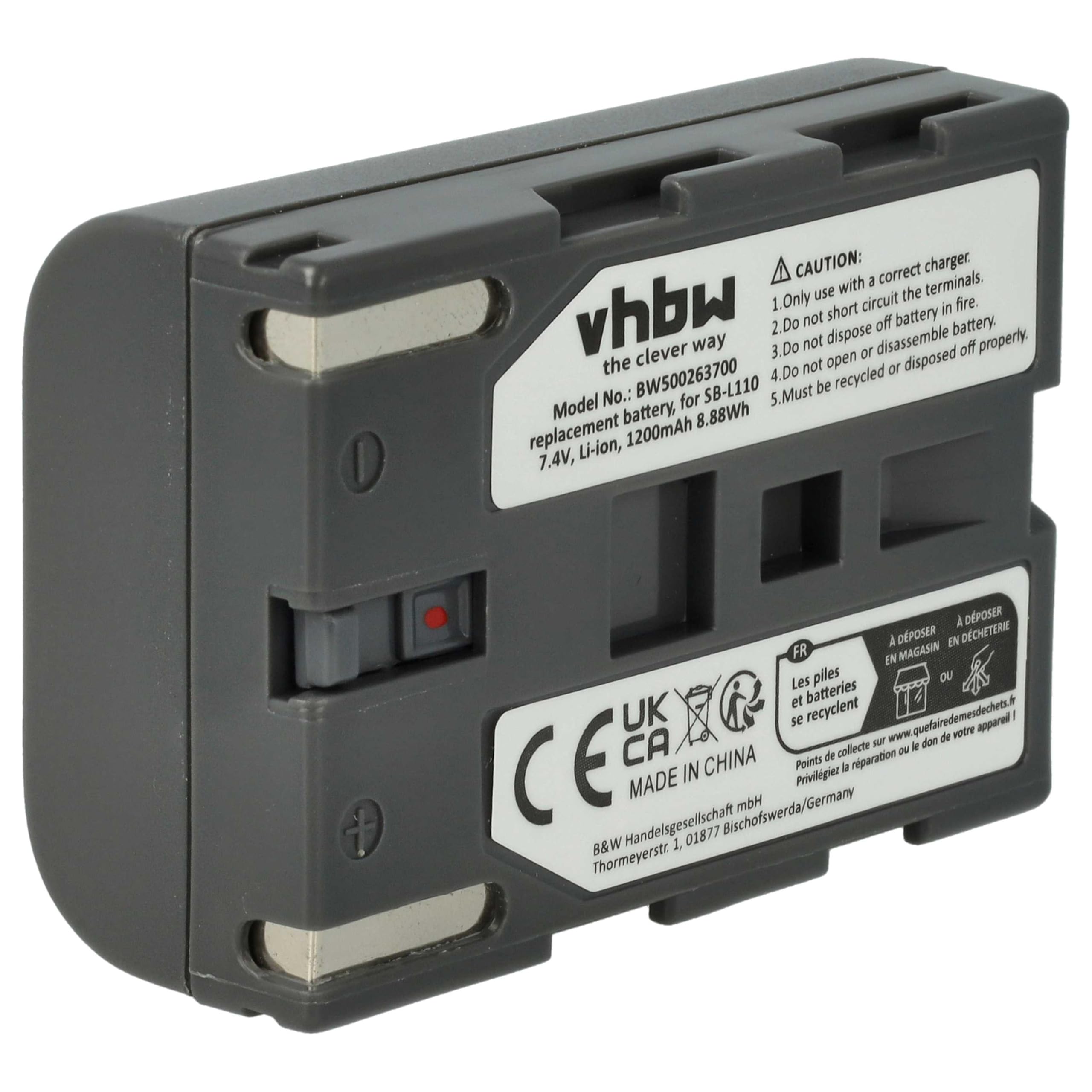 vhbw batteria sostituisce Samsung SB-LS70AB, SB-L110, SB-L70R, SB-L70, SB-L70A, BB13-SS014 per videocamera camcorder (1200mAh, 7,4V, Li-Ion)