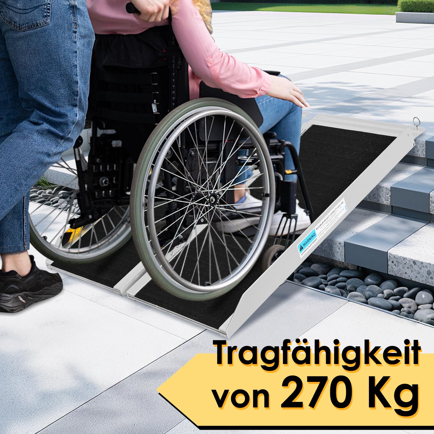 Rampa dla wózków inwalidzkich, 91 x 73 cm, składana rampa aluminiowa do 270 kg, antypoślizgowa rampa najazdowa do wózka inwalidzkiego, chodzika, stopni i progów drzwiowych