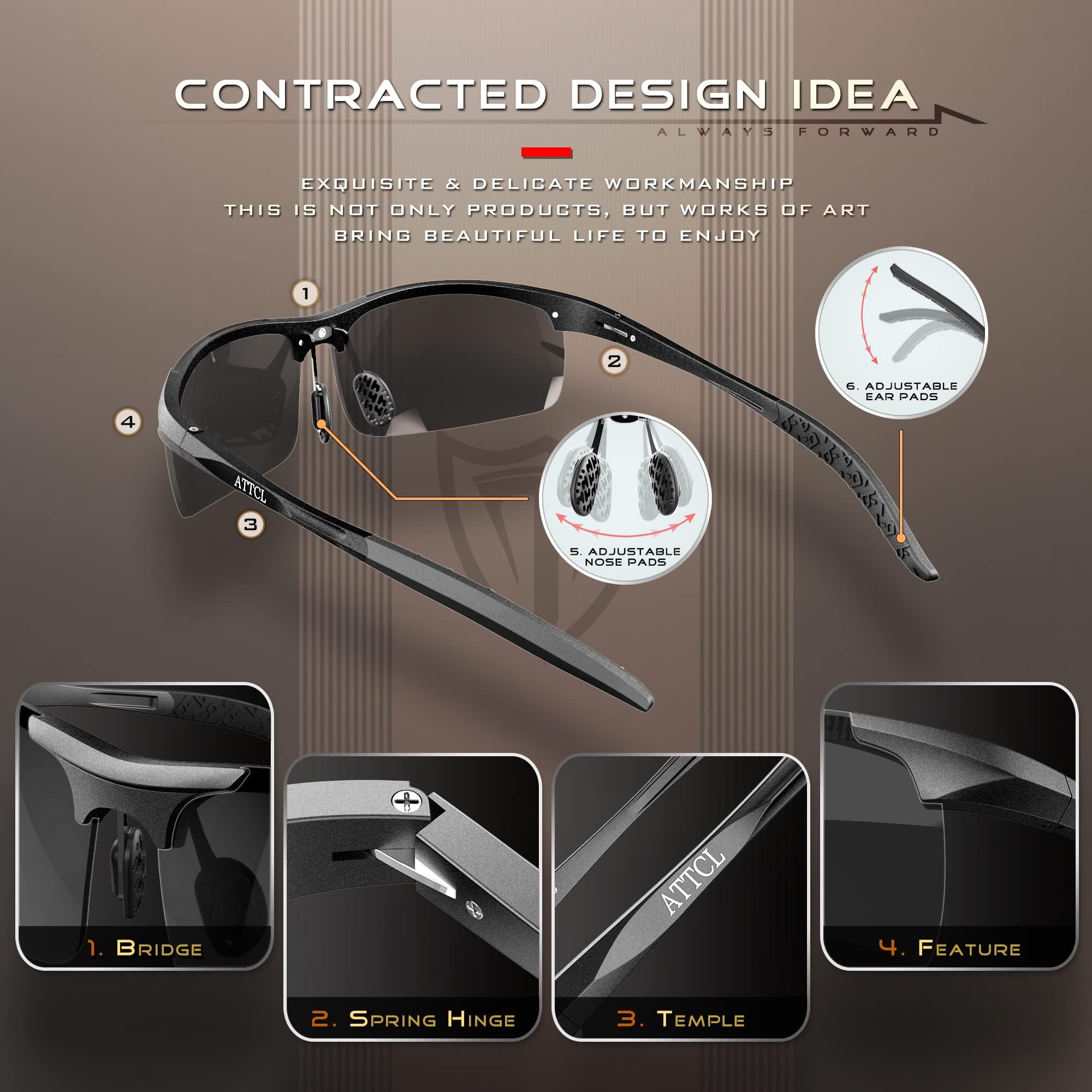 ATTCL Occhiali da sole polarizzati da uomo, per pesca, golf, protezione UV400