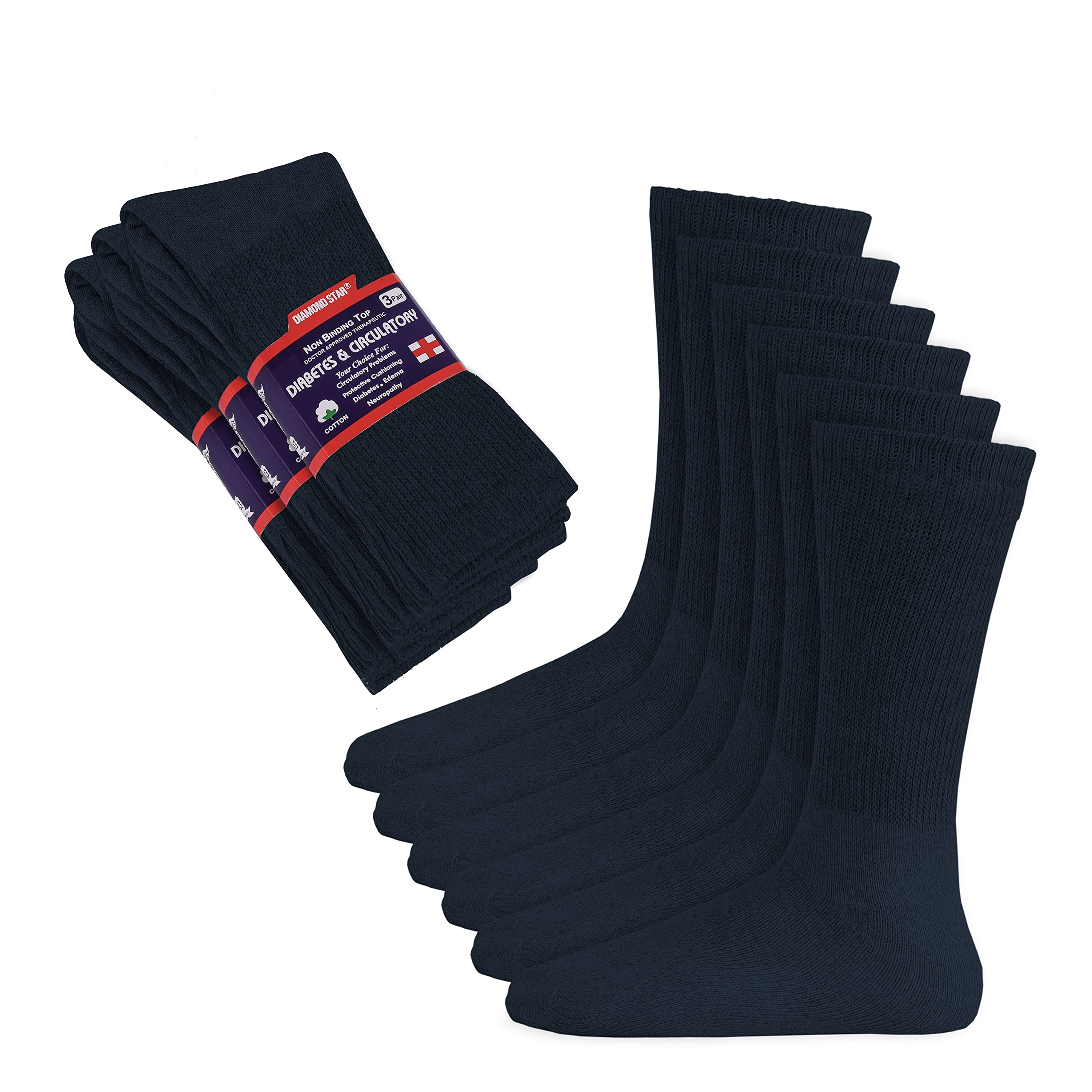 Diamond Star Calcetines para diabéticos, cojín circulatorio no vinculante, calcetines de algodón para diabéticos para hombres y mujeres