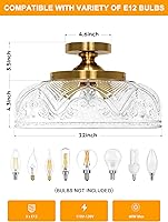 Vista 7 de Lámpara de Techo Semiempotrada, Accesorio de Iluminación de Techo Dorado Grande de 12 Pulgadas, 3 Luces con Globo de Vidrio Estilo Casa de Campo
