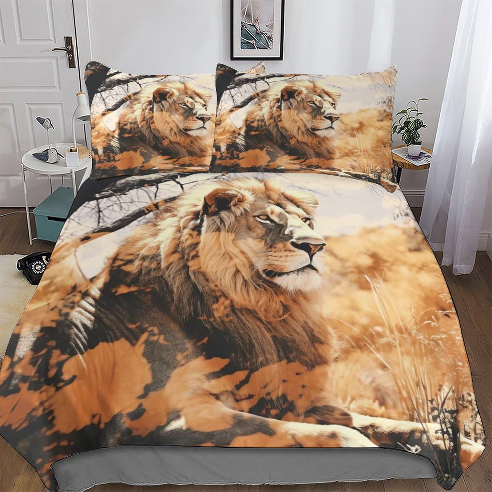 Llxxhh Boys Lion-2 Lion Duvet Cover Set Microfiber Bedding Set Quilt Cover 3 Pieces With Pillowcases For Girls Comforter Cover Double (200X200cm)