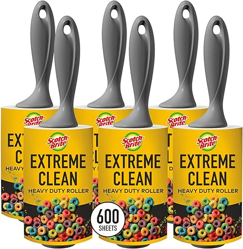 Scotch-Brite Extreme Clean - Rodillos de pelusa de 6 rodillos, 100 hojas por rodillo, 600 hojas en total, rodillo de pelusa reutilizable, funciona