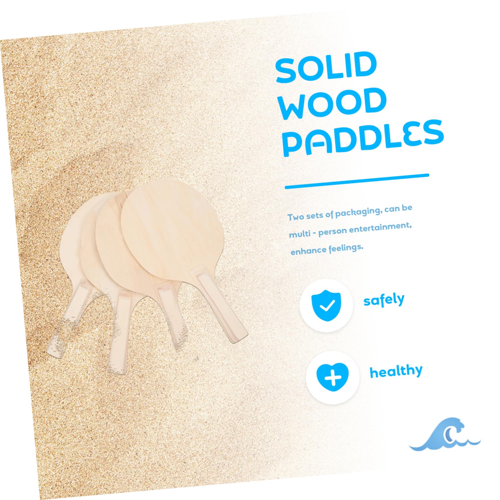 KOMBIUDA Set di Badminton Wood Paddles 4 Pezzi in Legno Marrone | Festa Estiva, Giochi Spiaggia, No Burr, Portatile, Leggero, Giochi Esterno