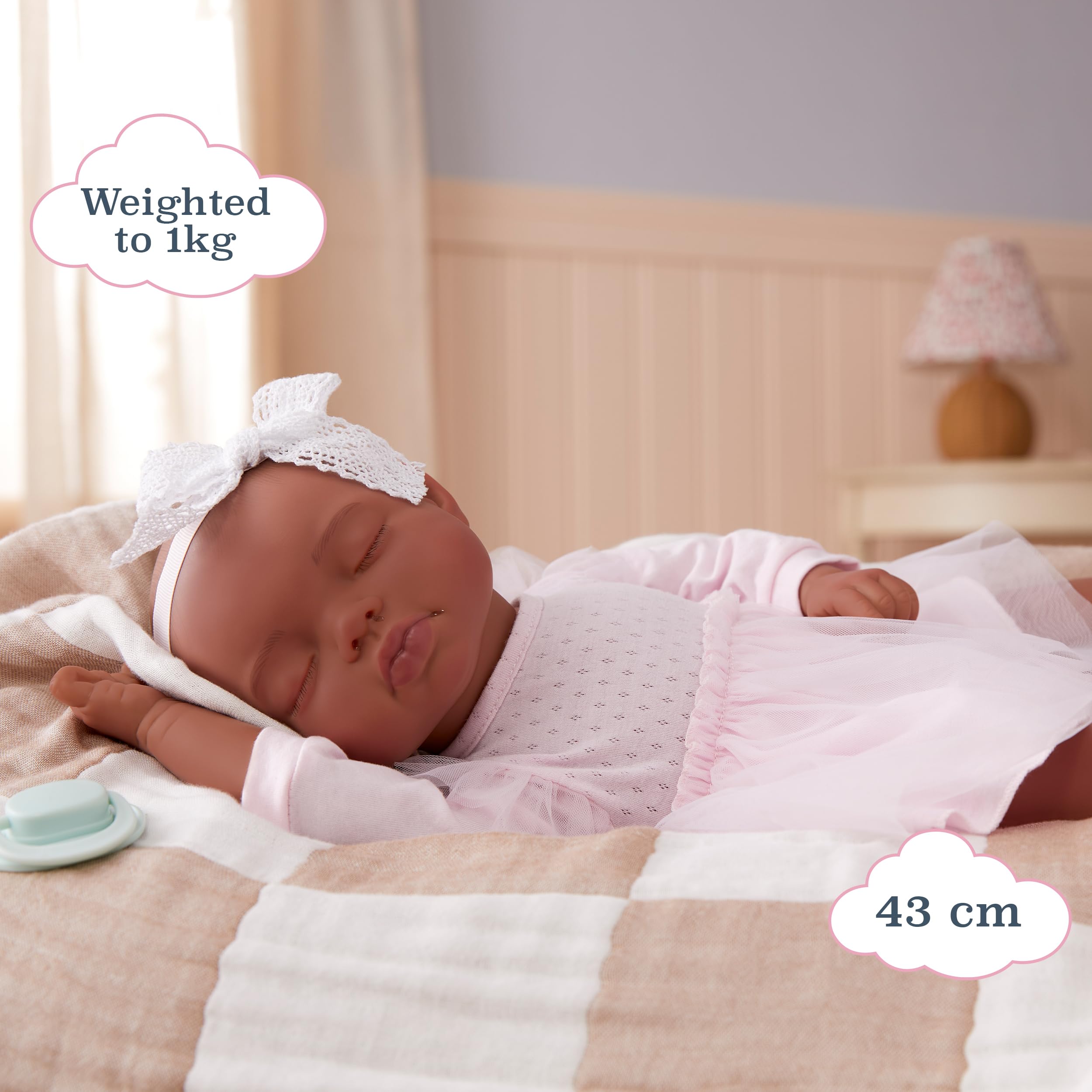 BABY born Real Realistyczna Lalka Dziewczynka - Ciemny, Zamknięte, 43 cm