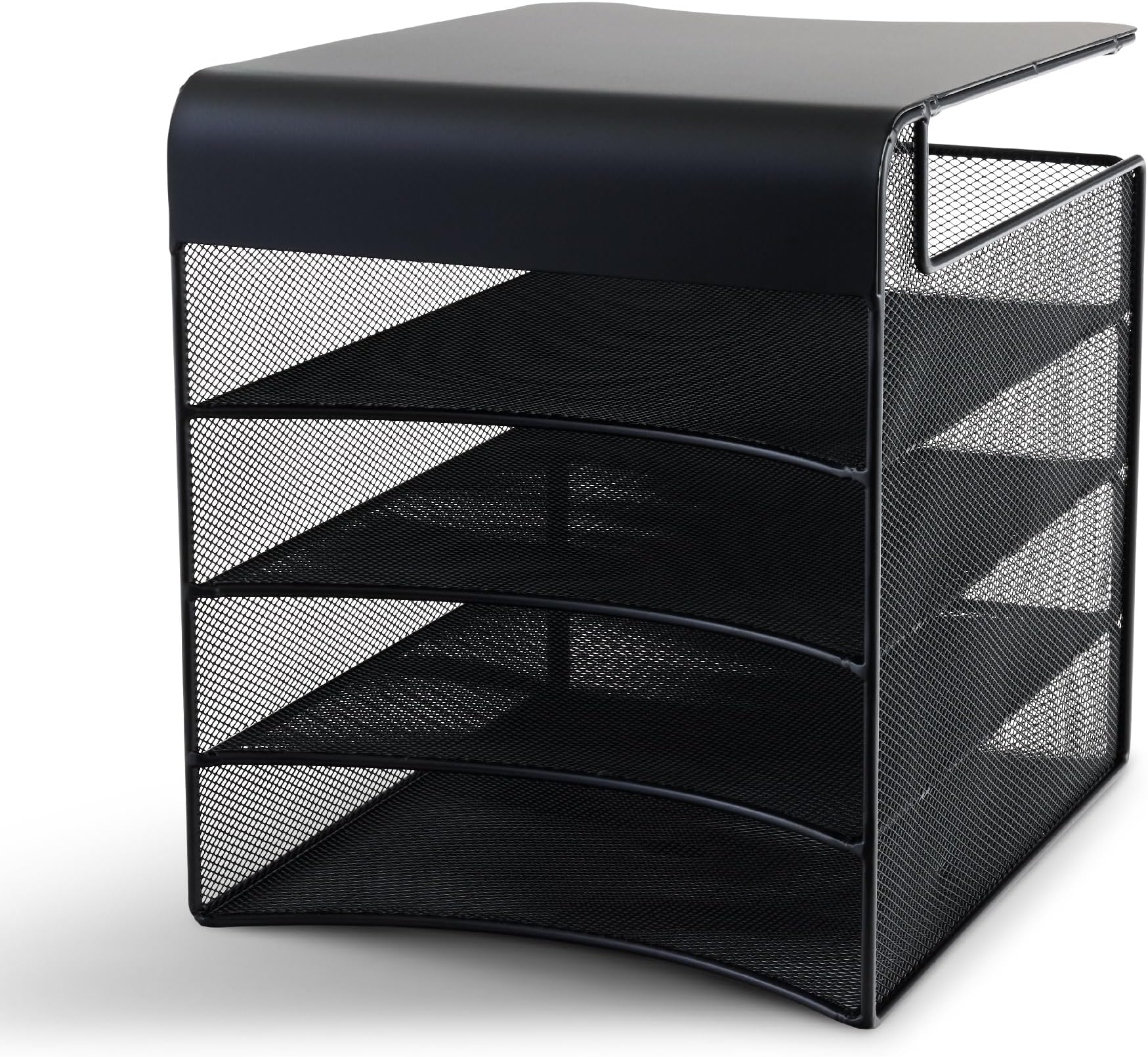 Safco Products Onyx Mesh 4-Tray Underdesk Space Saving Desktop Hanging Organizer, Durable Steel Mesh Construction, 20lb Capacity, Black Powder Coat Finish, 10.25" w x 12.375" d x 12" h