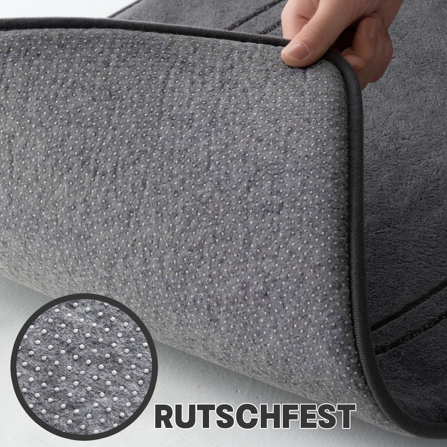 chakme Badezimmerteppich Set 3 Teilig, Weiche Memory-Schaum Badematte und U Förmige wc Vorleger, Badteppich rutschfest Waschbar Badvorleger Set Dunkelgrau